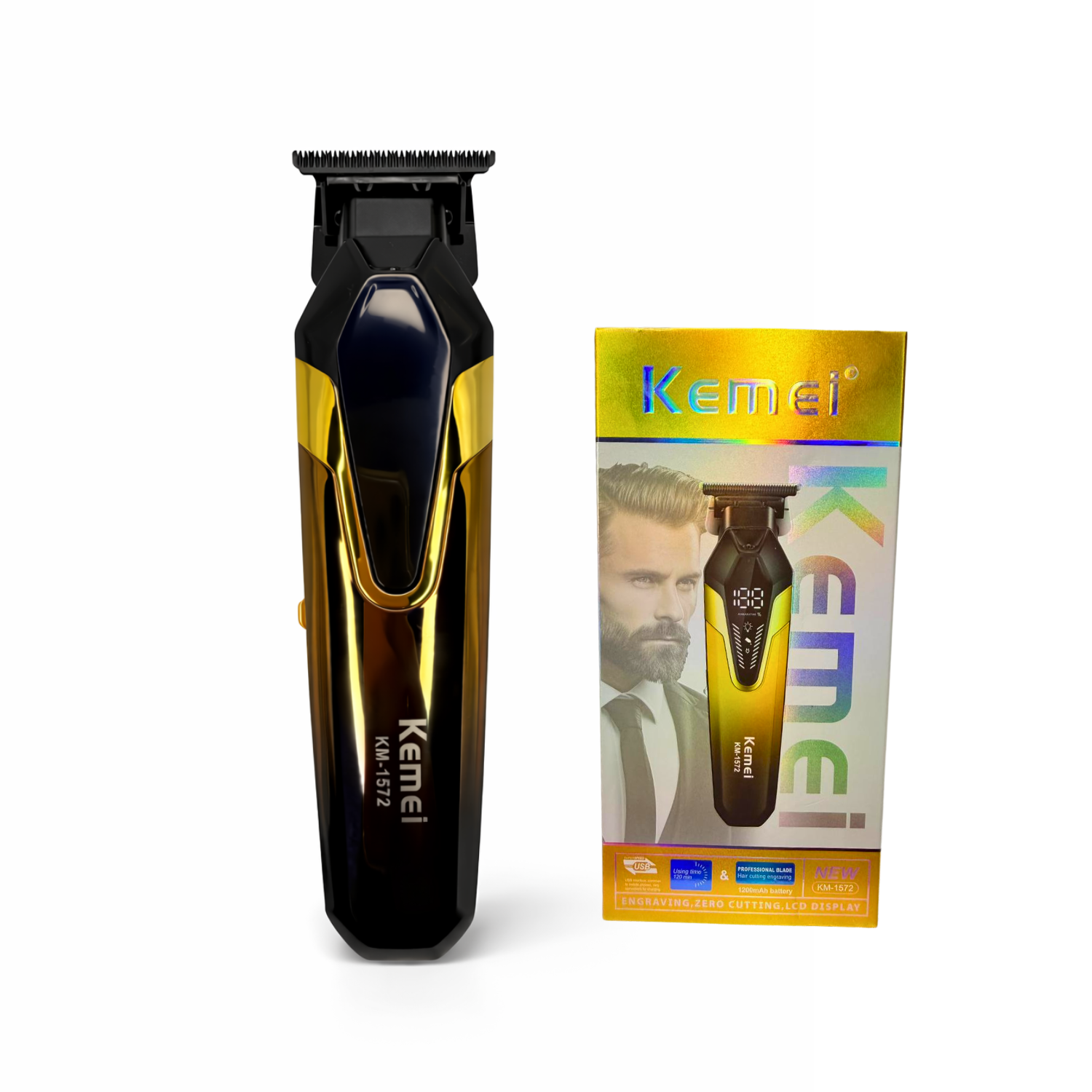 Maquina Patillera Trimmer Kemei KM-1572 Negro/gold - siemprecompra