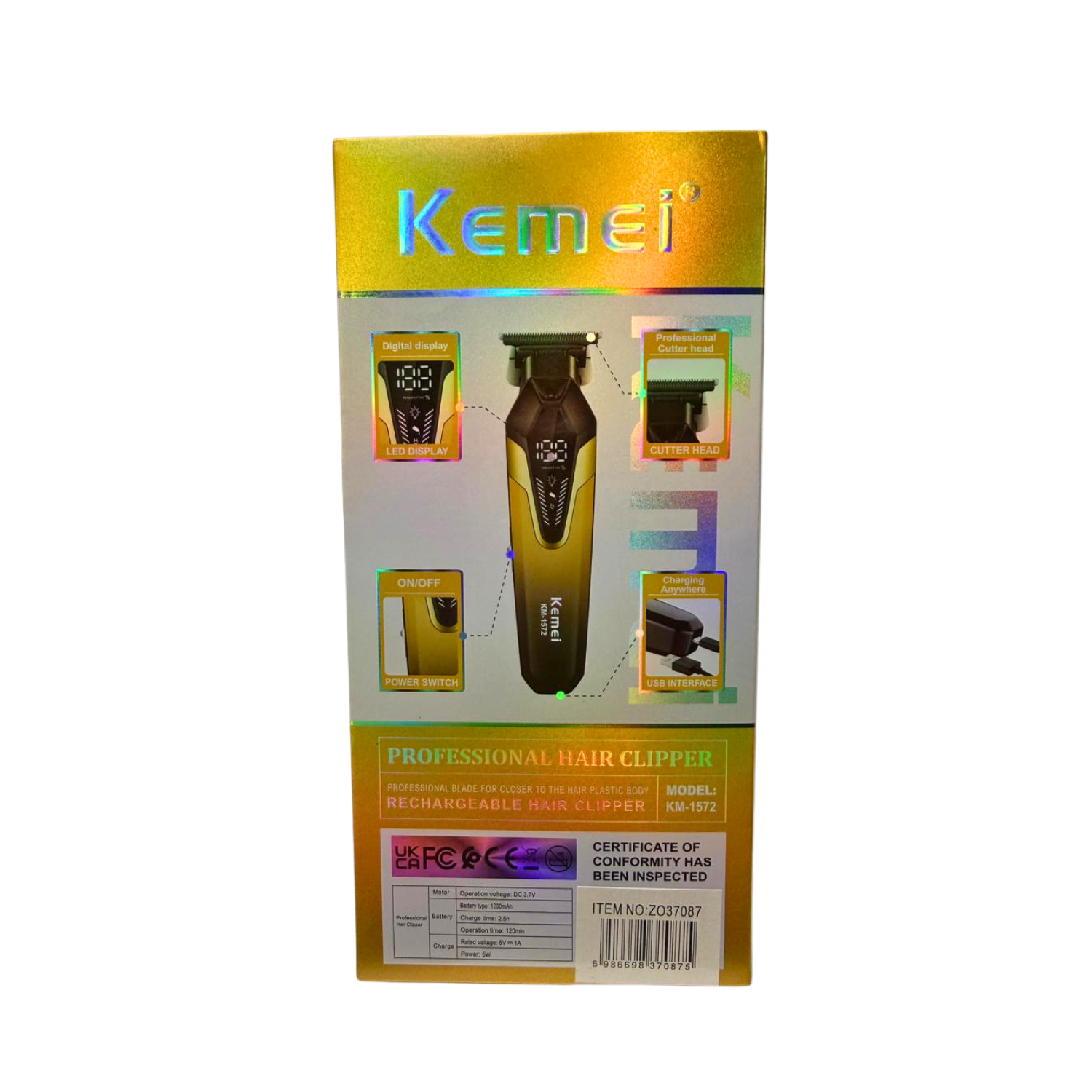 Maquina Patillera Trimmer Kemei KM-1572 Negro/gold - siemprecompra