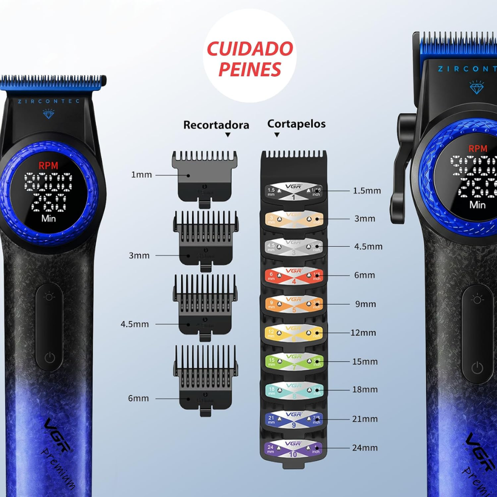 Barber Combo VGR Cortapelo, Patillera Y Afeitadora Stepless 3 Azul
