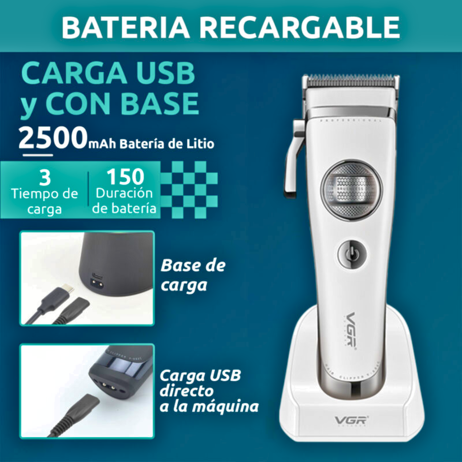 VGR V-880C Maquina Cortapelo Profesional 7200RPM Blanco