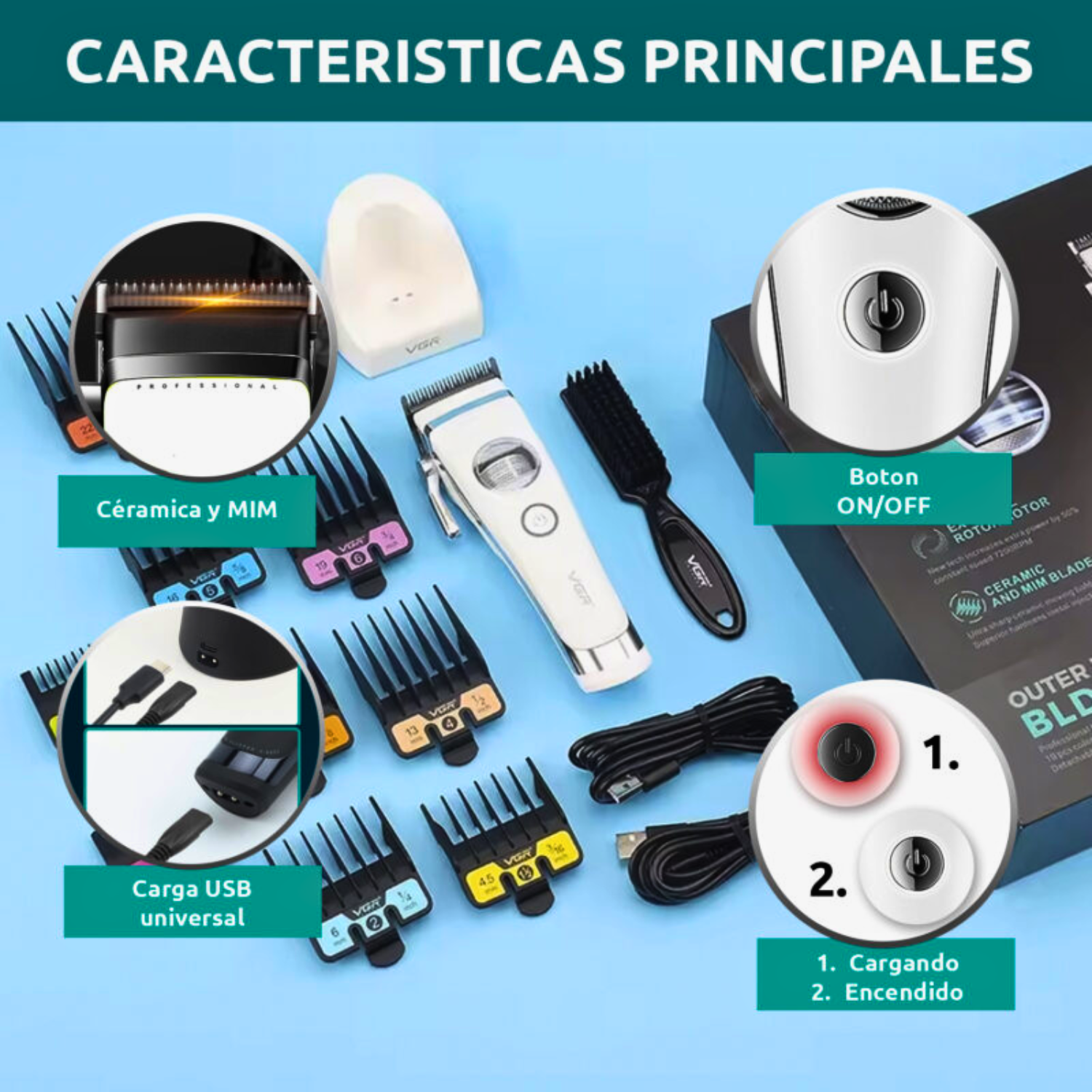 VGR V-880C Maquina Cortapelo Profesional 7200RPM Blanco