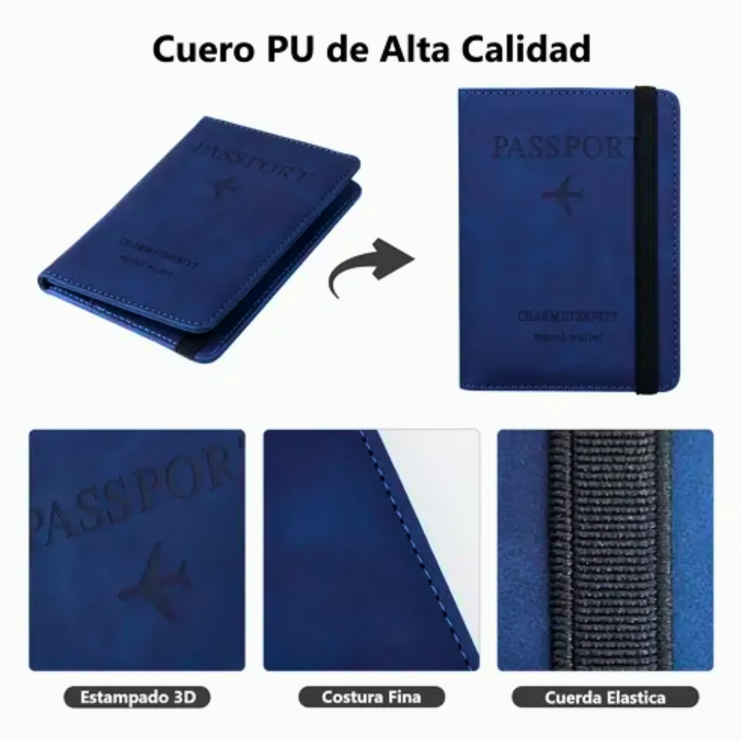 Porta Pasaporte Documentos Funda Protectora Viaje Con Rfid AZUL - siemprecompra