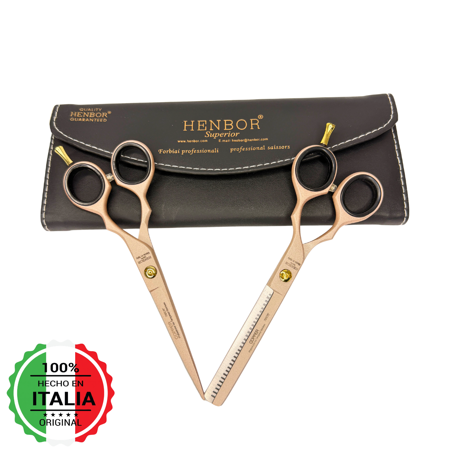 Kit Tijera Profesional Henbor Microdentada 6" + Esculpidora + Navaja Clásica y Estuche