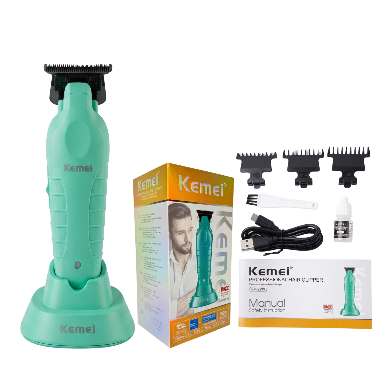 Máquina Patillera Trimmer Kemei KM-2299 Con Base De Carga Celeste - siemprecompra