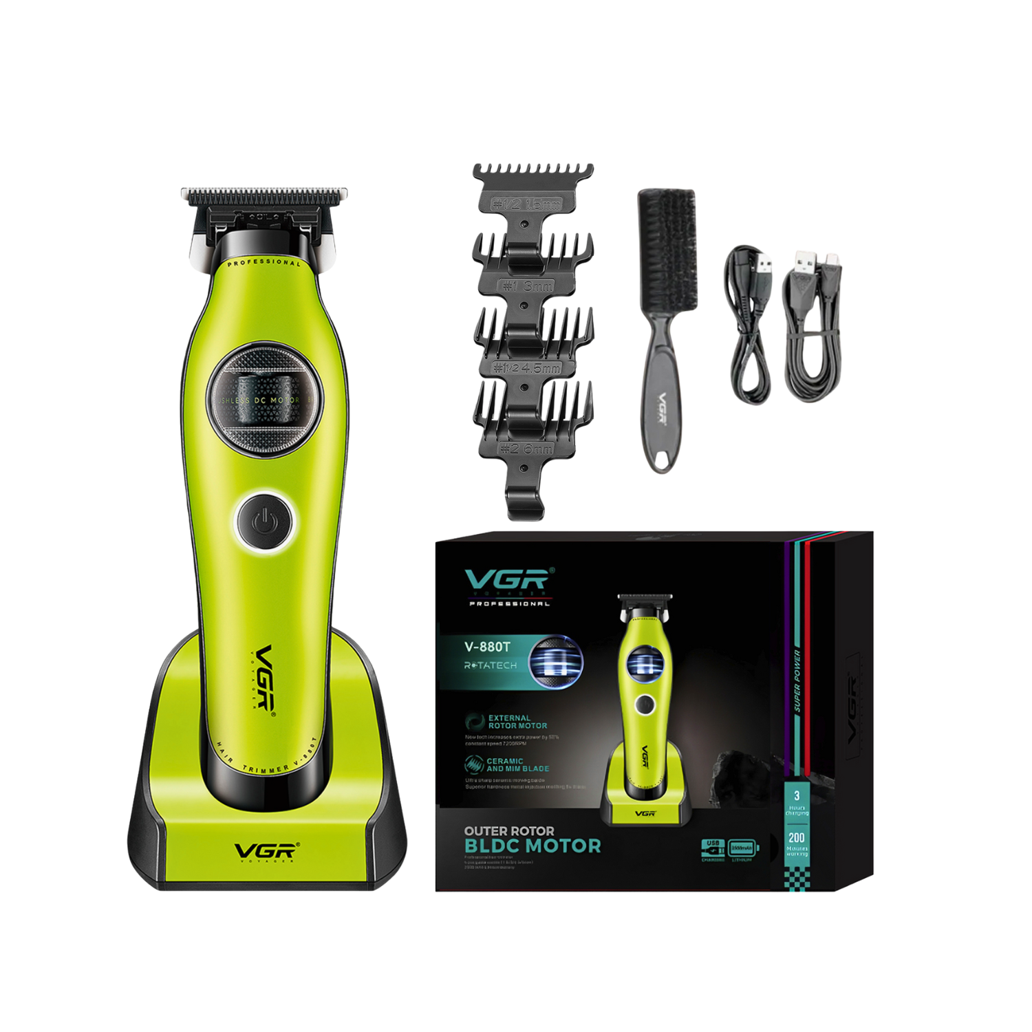 Patillera Profesional VGR V-880T con Motor BLDC 7200RPM Verde