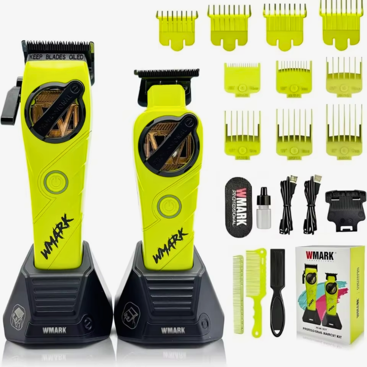 Kit Combo Cortadora Pelo y Trimmer Wmark NG-8613 Verde Profesional