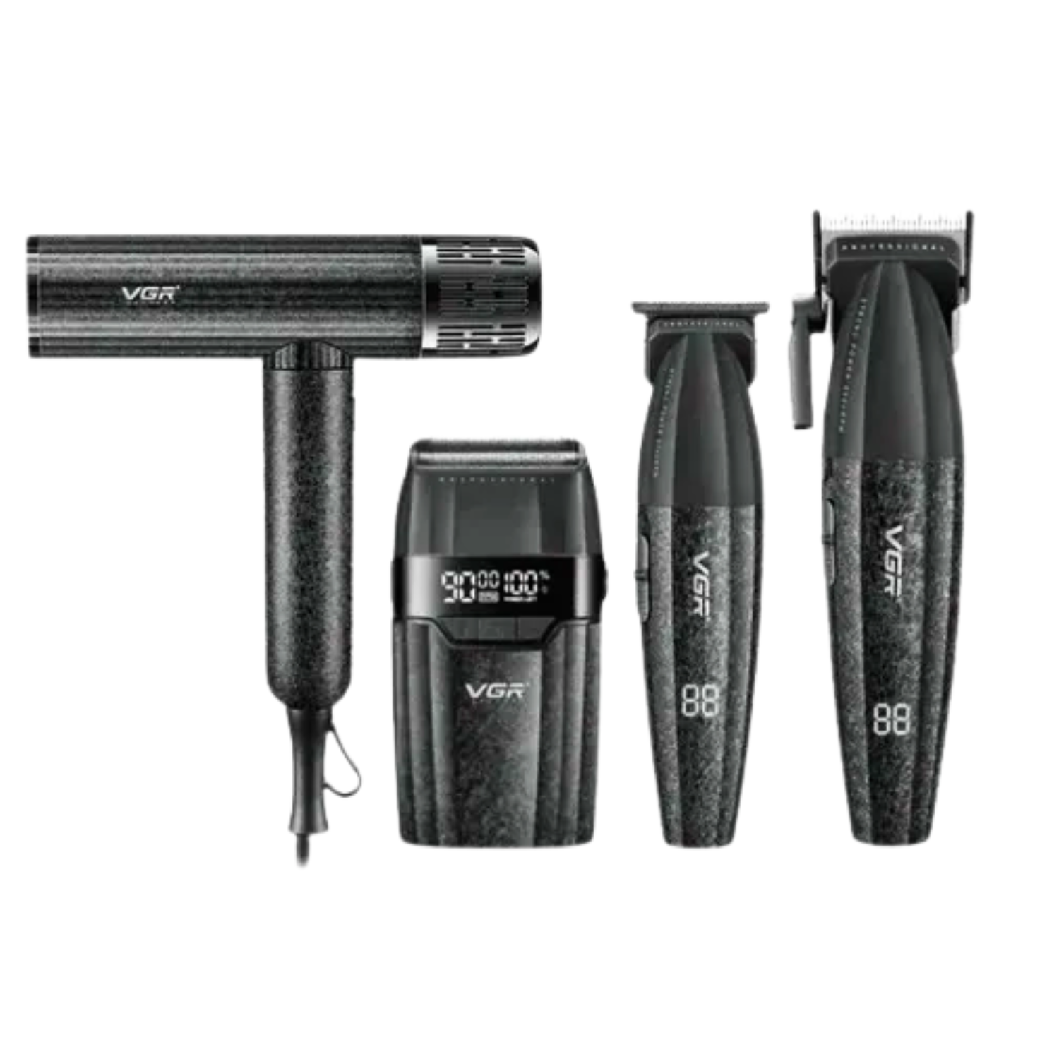 Kit de Barbería Profesional VGR V-640 S4 4 en 1 | Negro Mate