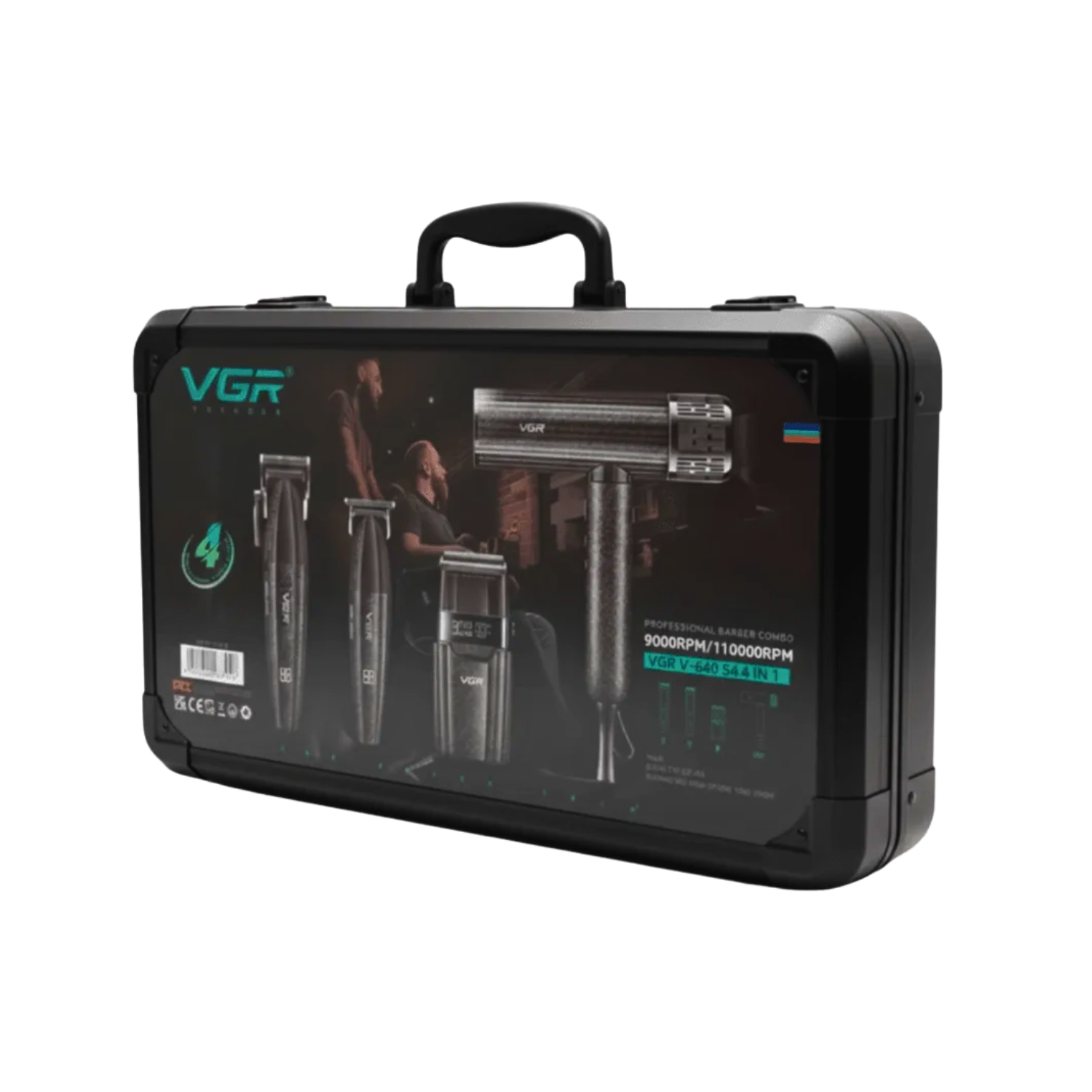 Kit de Barbería Profesional VGR V-640 S4 4 en 1 | Negro Mate