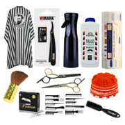 Insumos Barber Super Combo: Capa, Tijeras, Navaja, Cera, Talco Y Más - siemprecompra