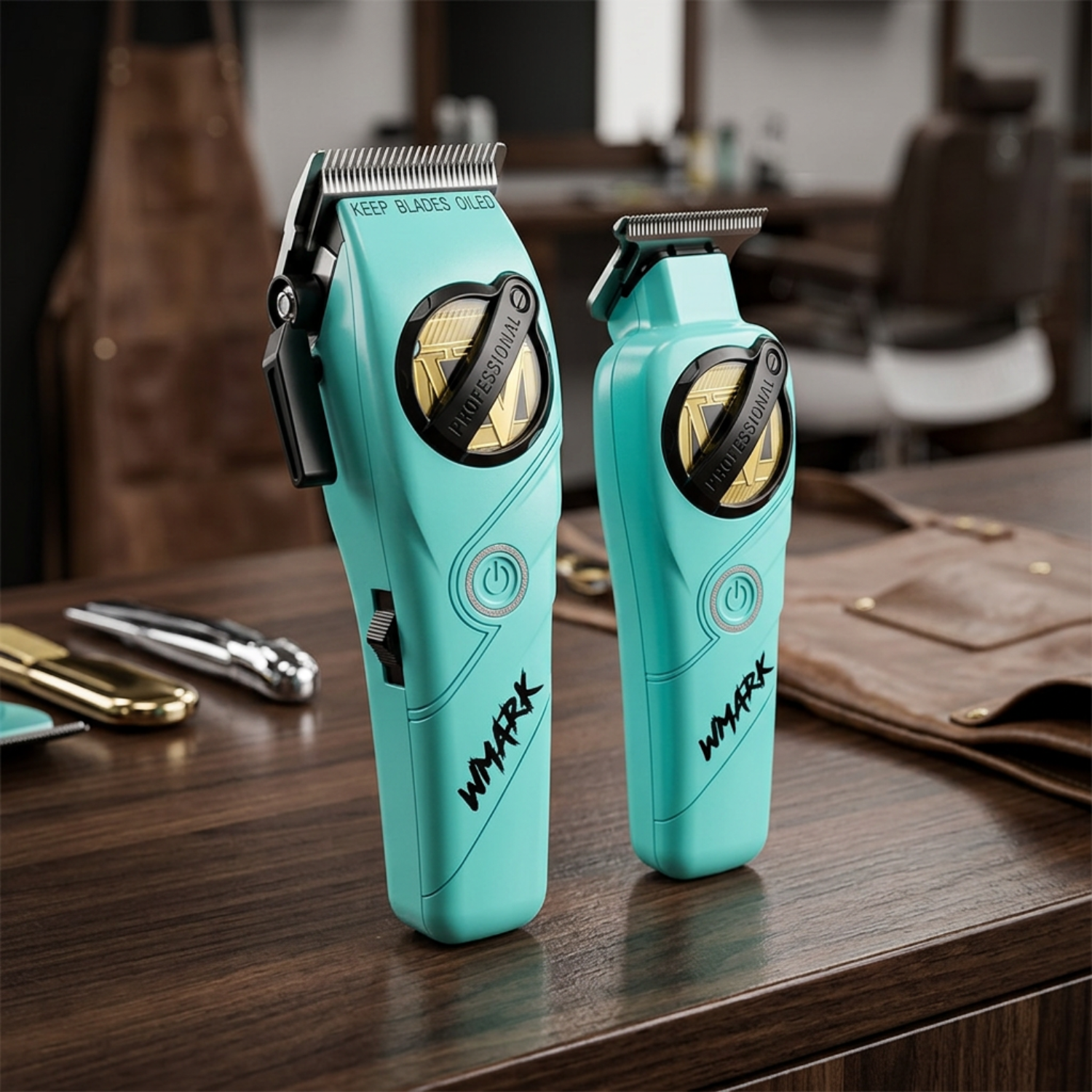 Kit Combo Cortadora Pelo y Trimmer Wmark NG-8613 Celeste Profesional