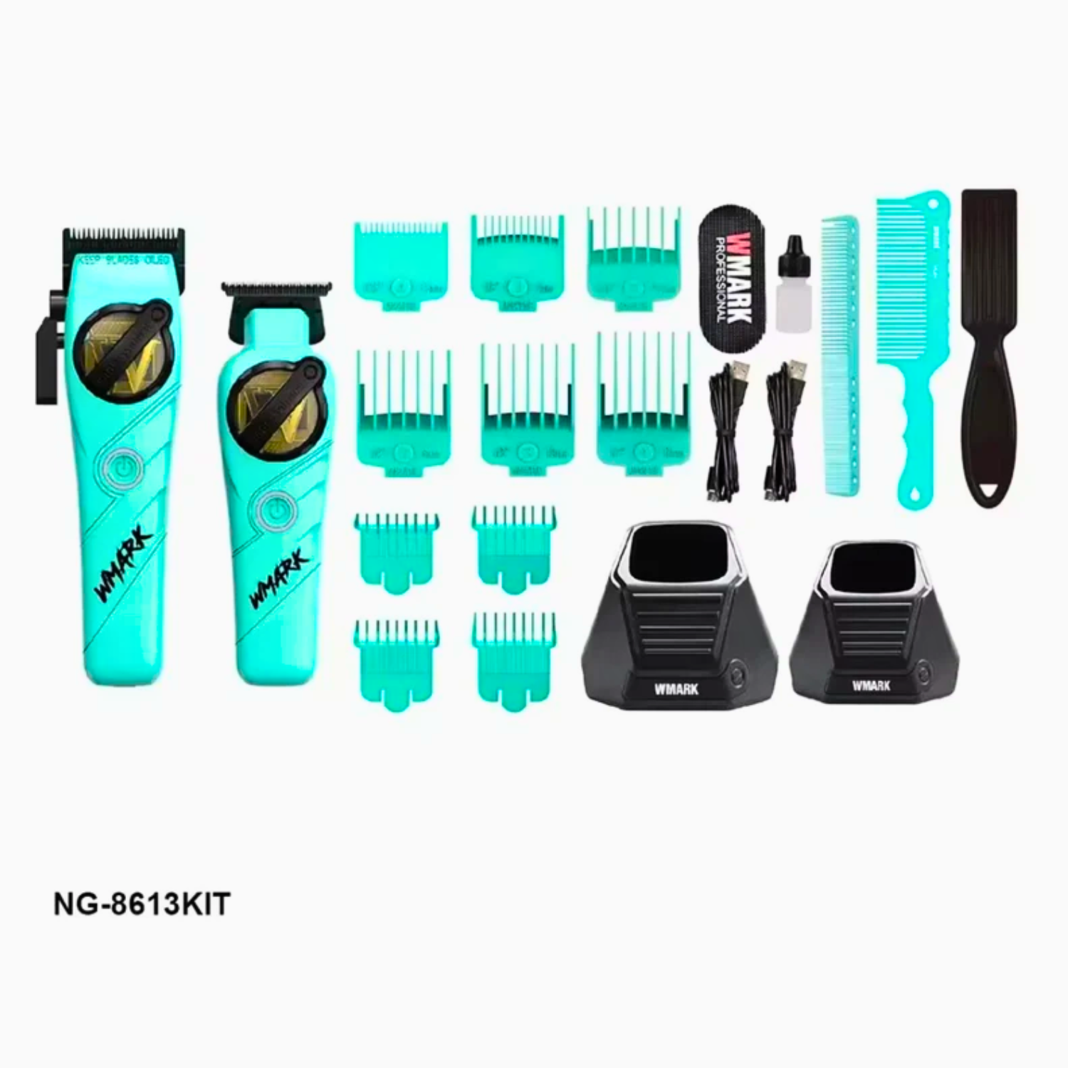 Kit Combo Cortadora Pelo y Trimmer Wmark NG-8613 Celeste Profesional