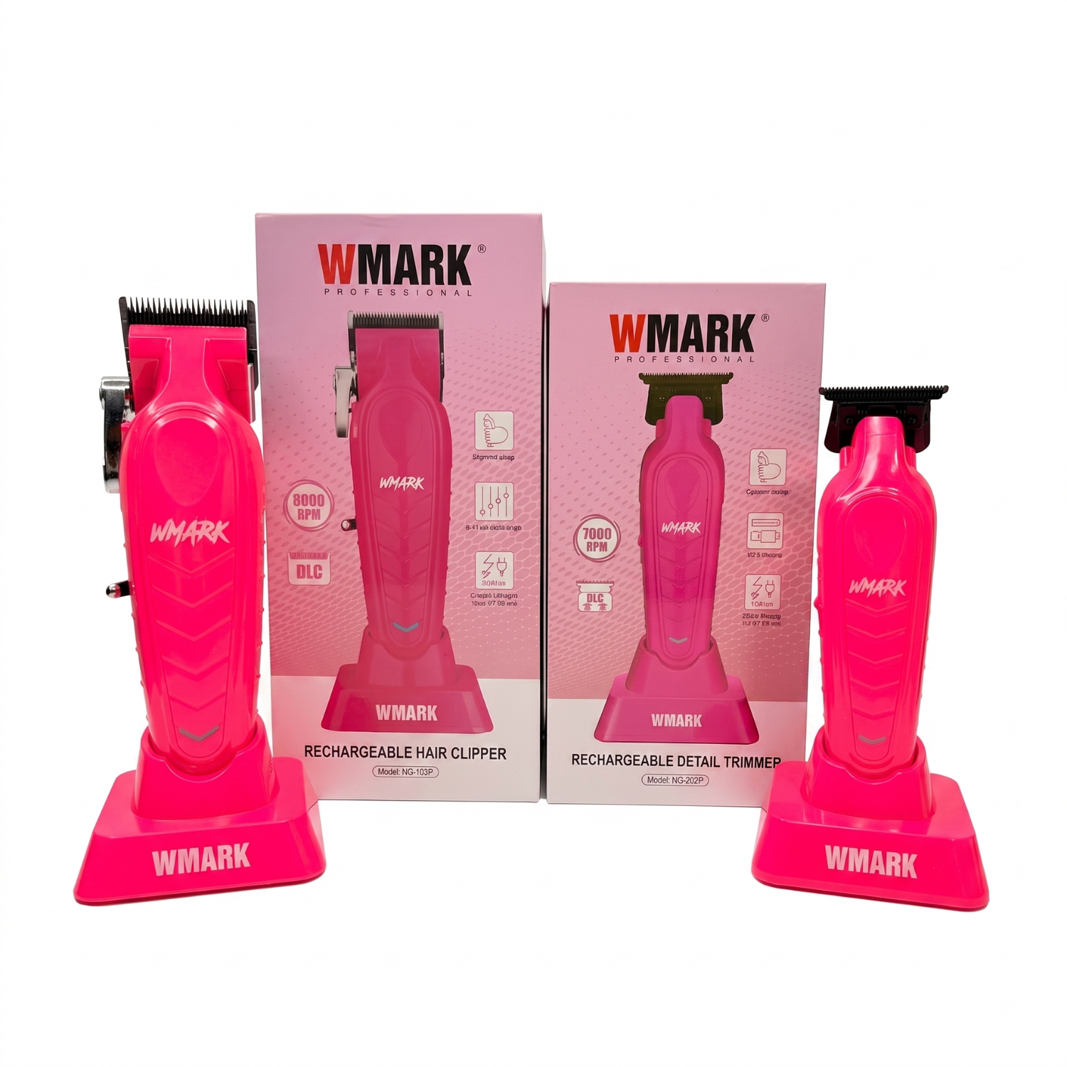 Combo Barbería Wmark Rosa Cortadora NG-139 + Patillera Trimmer NG-339