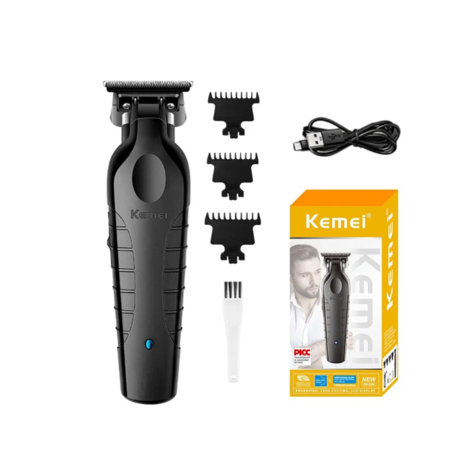 Combo Kemei Clipper 2296 + Trimmer 2299 + Shaver 2024 Negro - siemprecompra