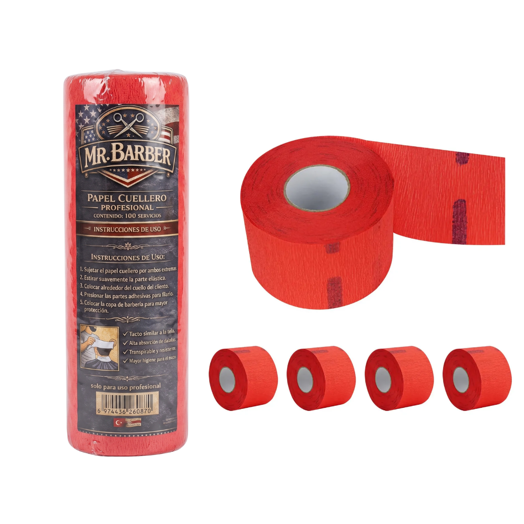 Pack 5 Rollos Papel Cuello Barbería Peluquería Rojo