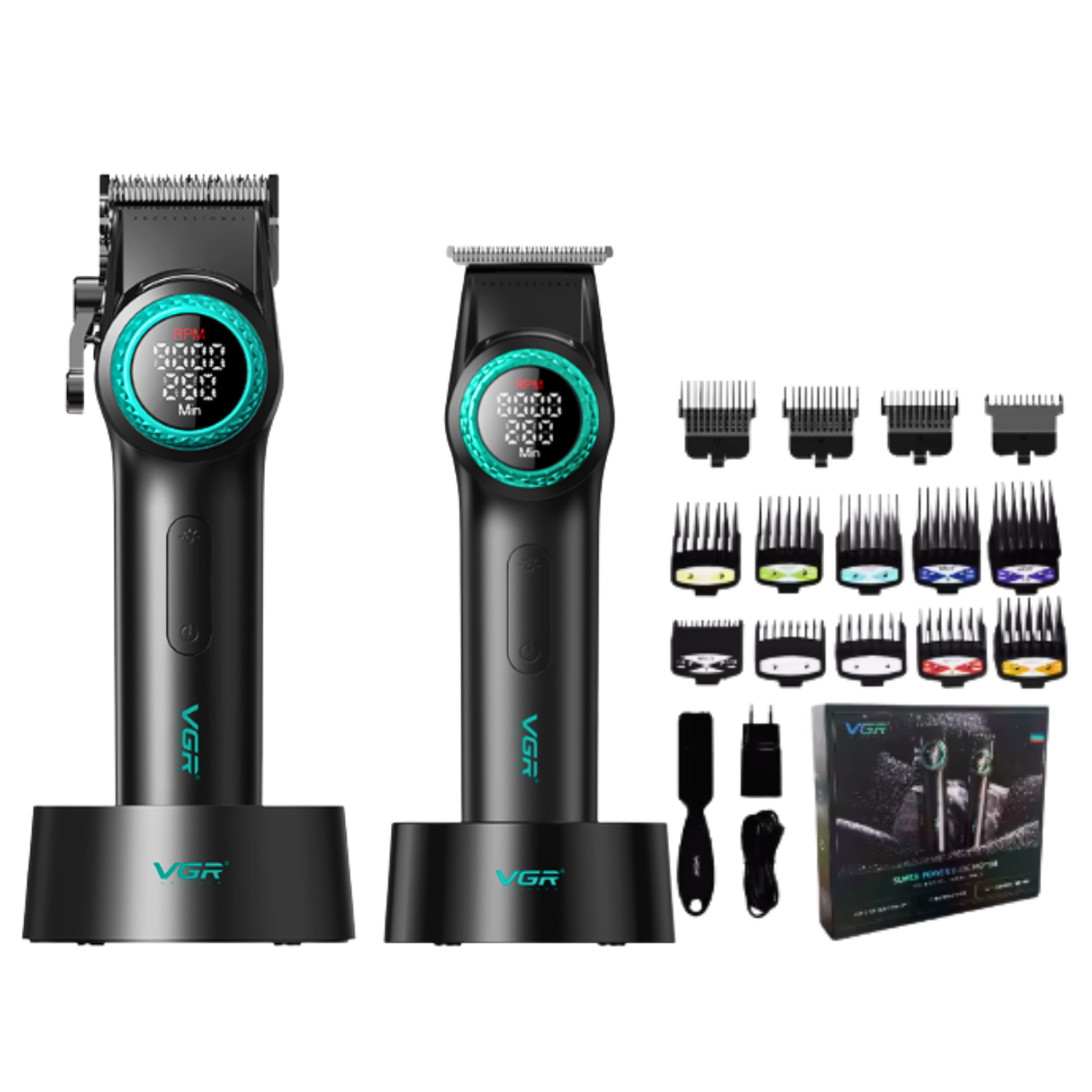 Barber Combo VGR Profesional Cortapelo V-001 + Patillera V-977 Negro