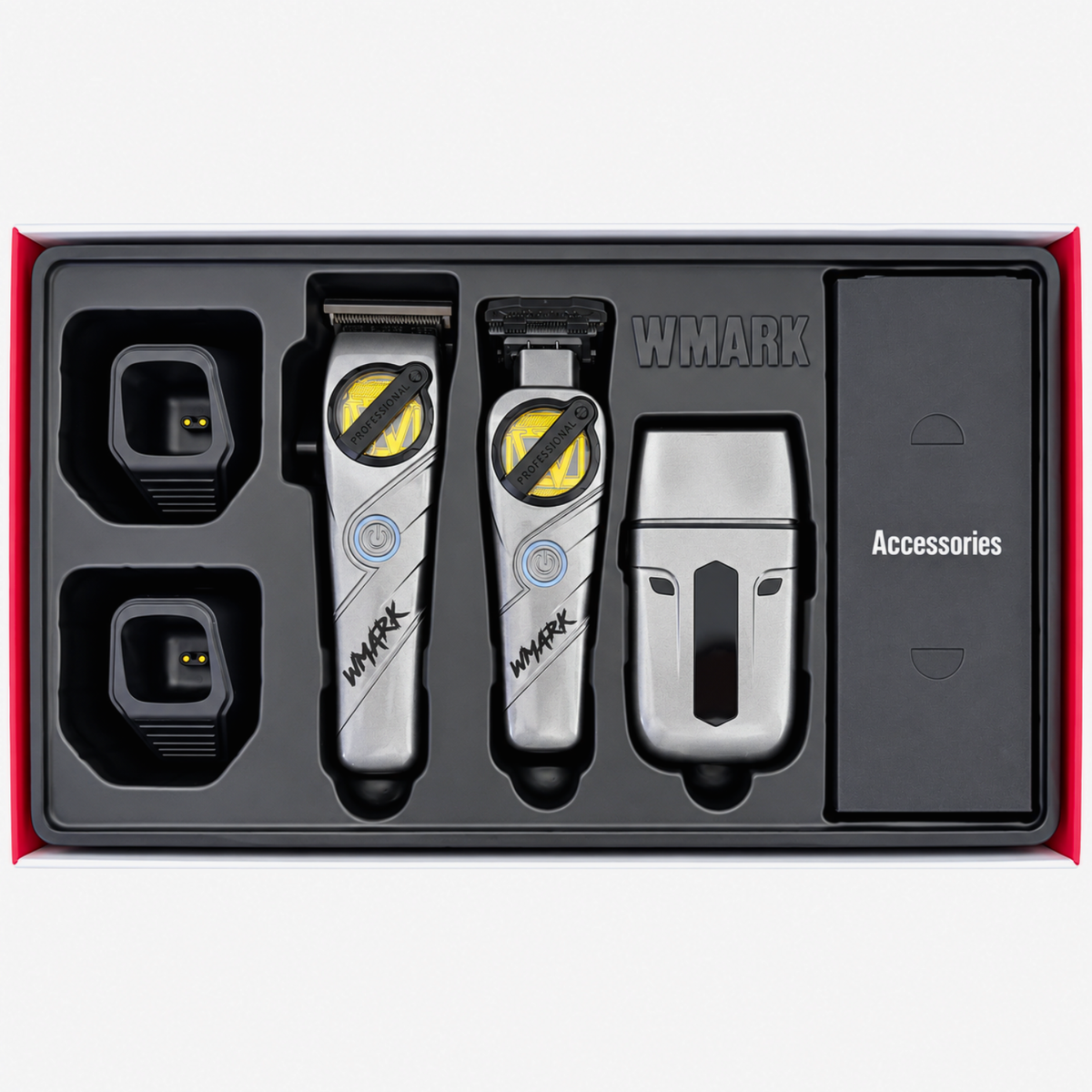 Kit Profesional de Barbería WMARK NG-1613 3 en 1 Gris – Cortapelo, Patillera y Afeitadora