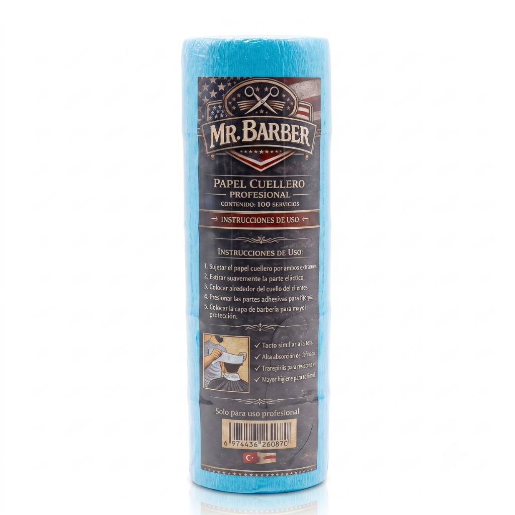 Pack 5 Rollos Papel Cuello Barbería Peluquería Azul