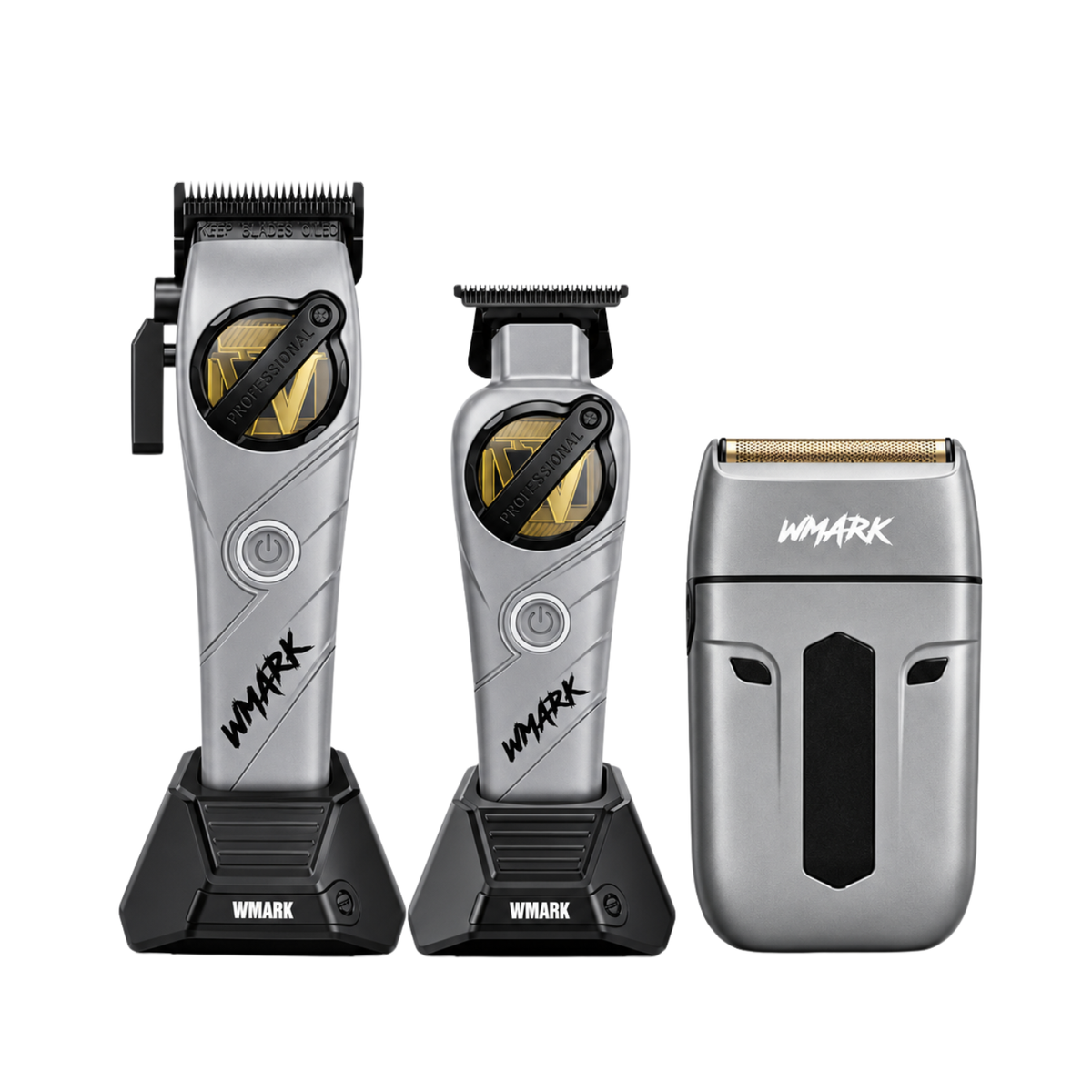 Kit Profesional de Barbería WMARK NG-1613 3 en 1 Gris – Cortapelo, Patillera y Afeitadora