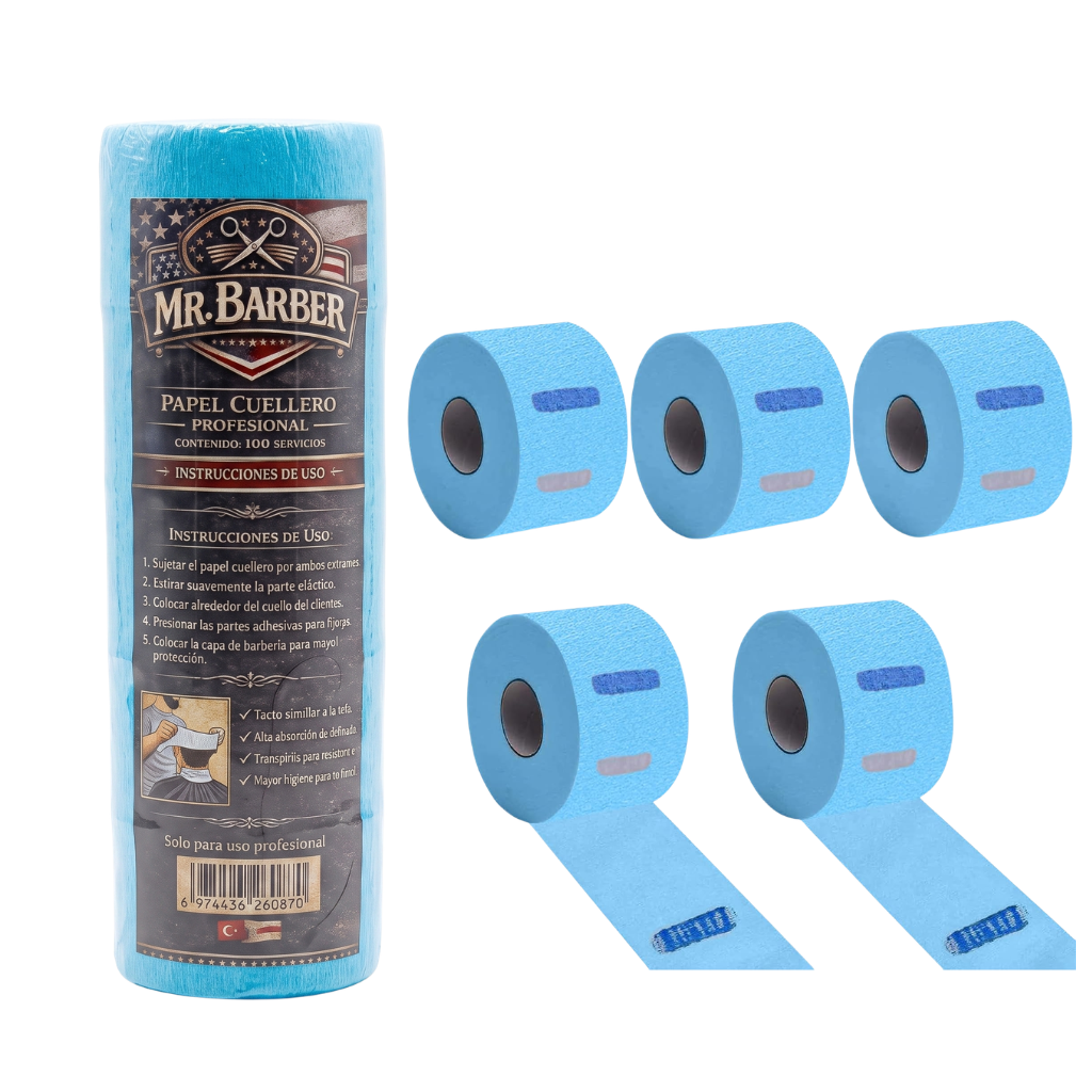 Pack 5 Rollos Papel Cuello Barbería Peluquería Azul