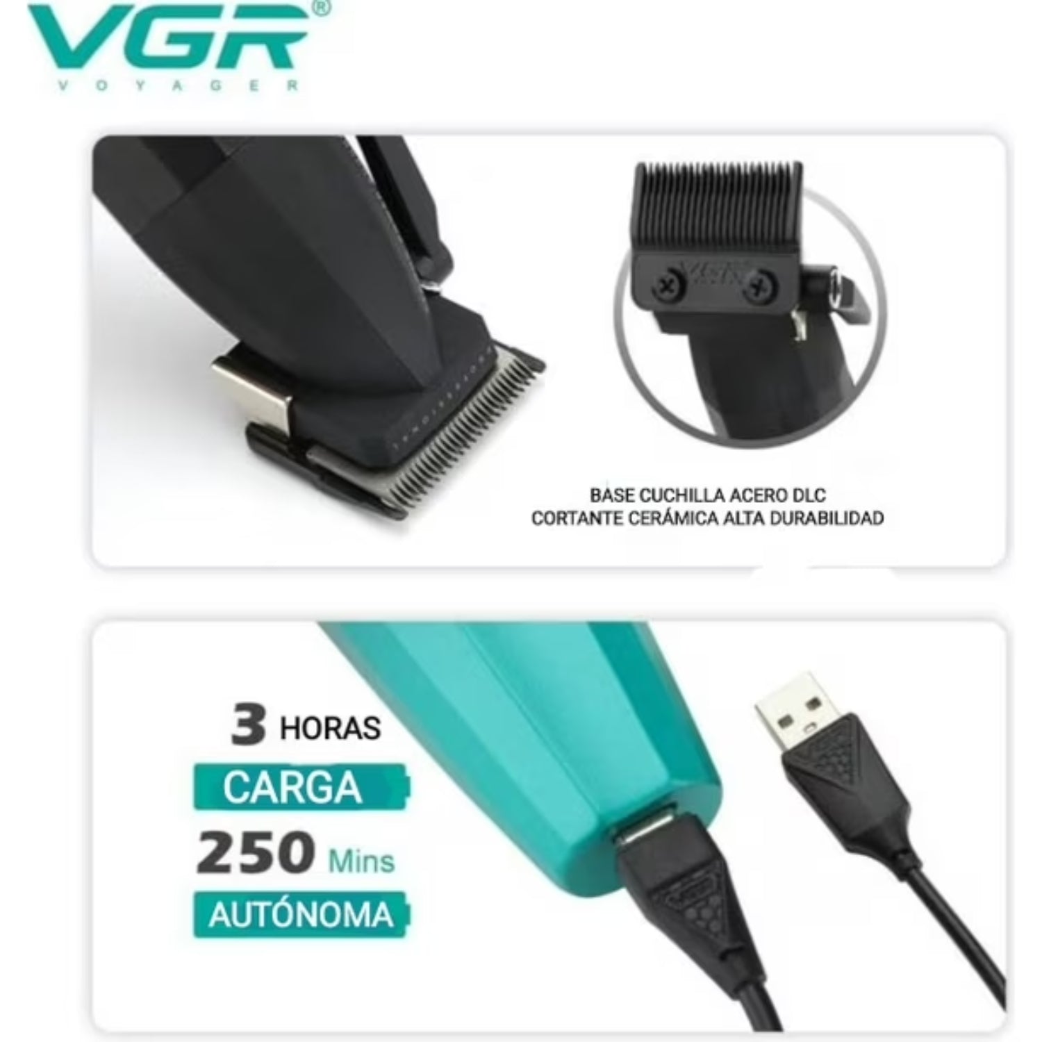 CORTAPELO PROFESIONAL - Máquina Cortapelo VGR003 Clipper Profesional 9000RPM Azul