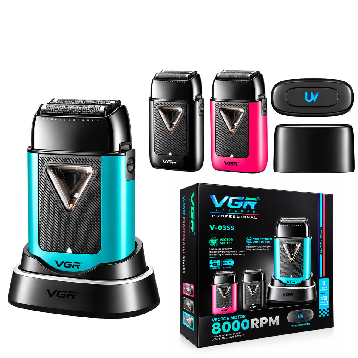 Afeitadora Profesional VGR V-035S Shaver con Tapa UV Antibacteriana
