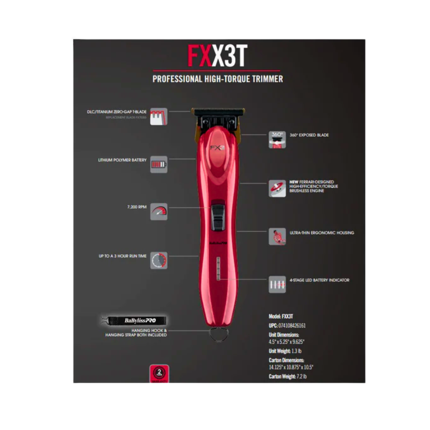 Máquina Cortadora Trimmer Babyliss PRO FX3 Roja - siemprecompra