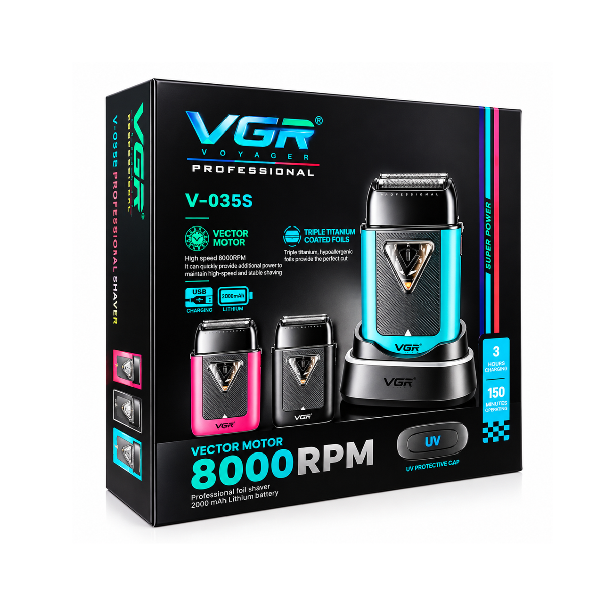 Afeitadora Profesional VGR V-035S Shaver con Tapa UV Antibacteriana