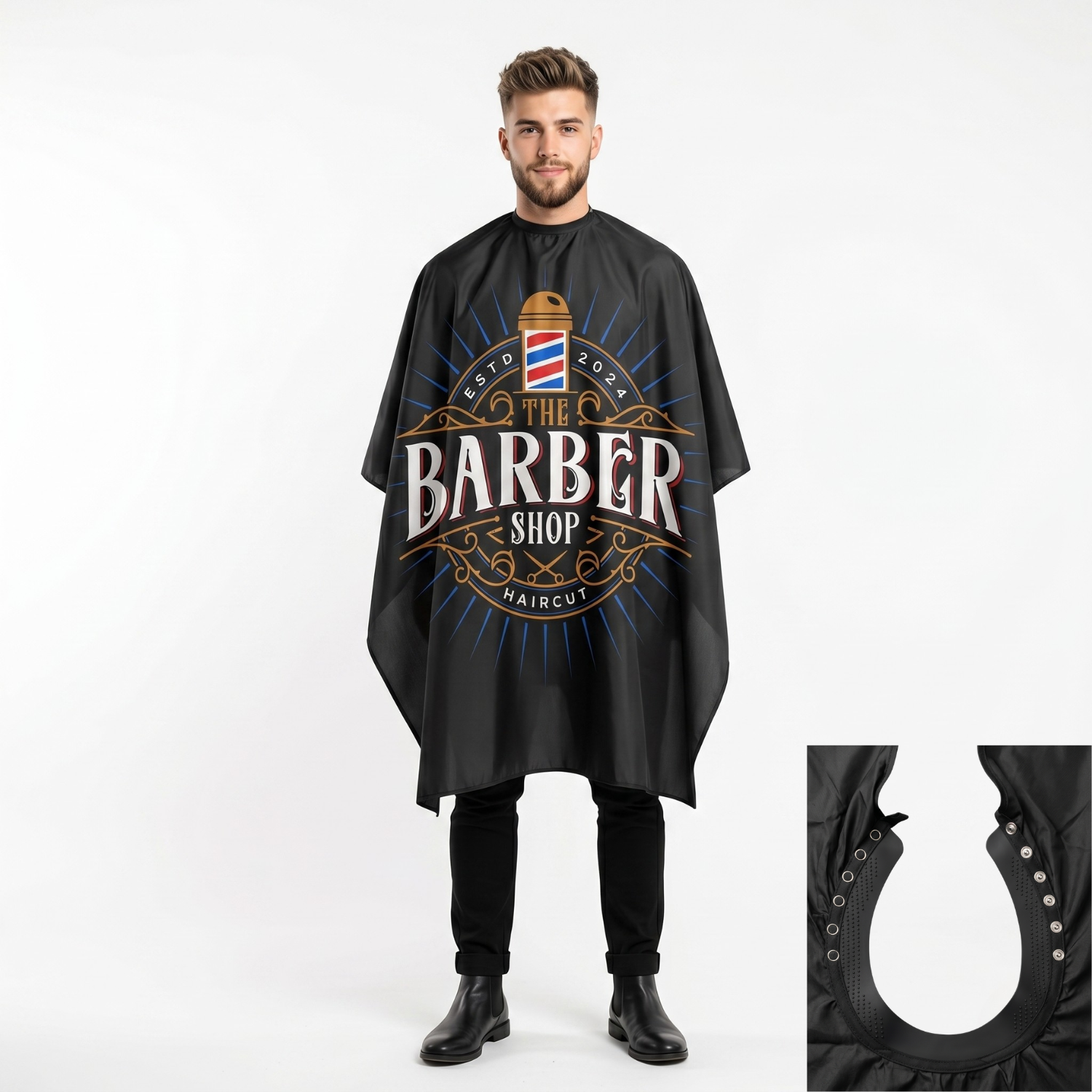 Capa Cuello de Goma BarberShop Color Negro - siemprecompra