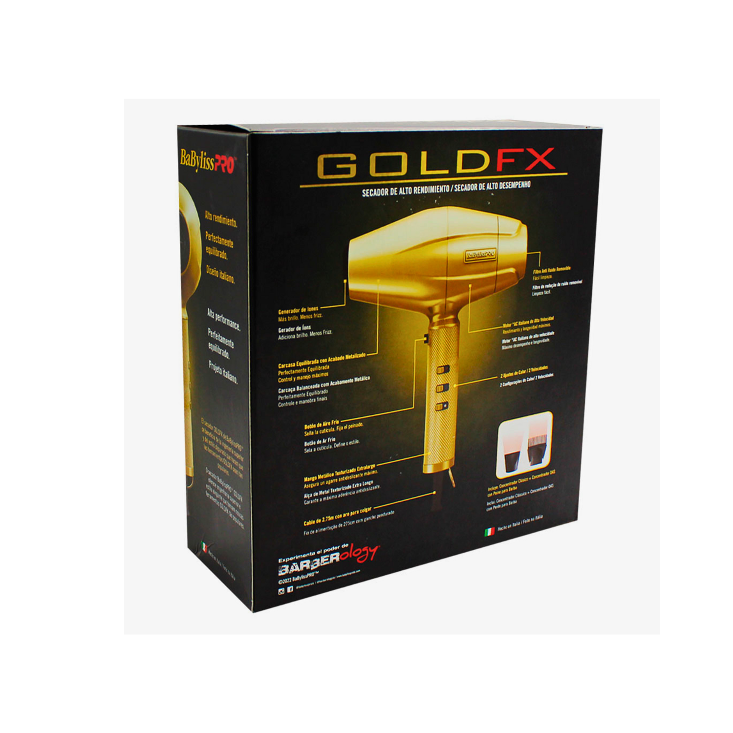 Secador de pelo Babyliss Pro Gold FX barberia 2000w Italia