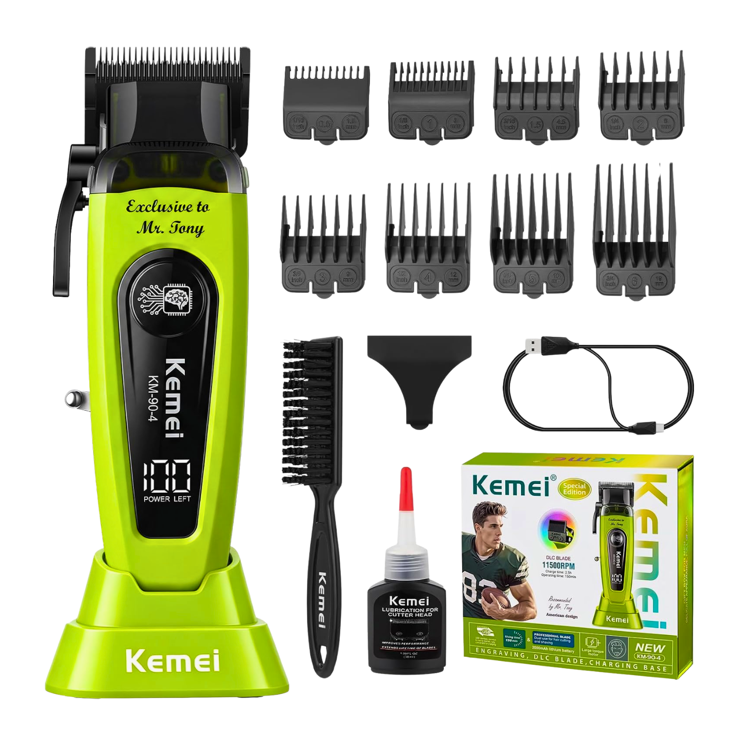 Máquina Cortadora De Pelo Kemei Km-90-4 11500 Rpm Cuchilla Dlc Verde Edición Especial