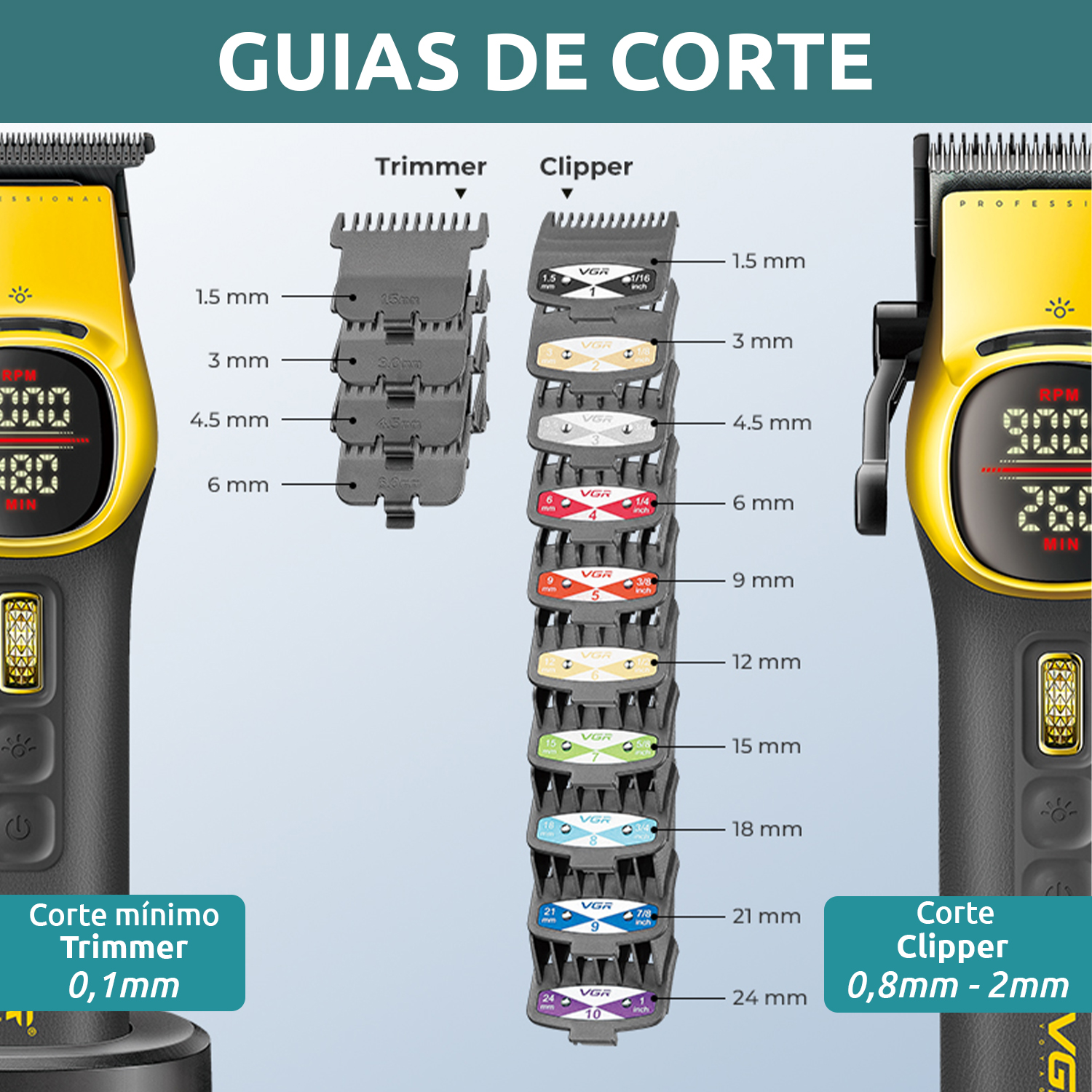Barber Combo VGR Maquina Cortar Pelo Clipper + Trimmer Vgr V-885 S2 MALETA