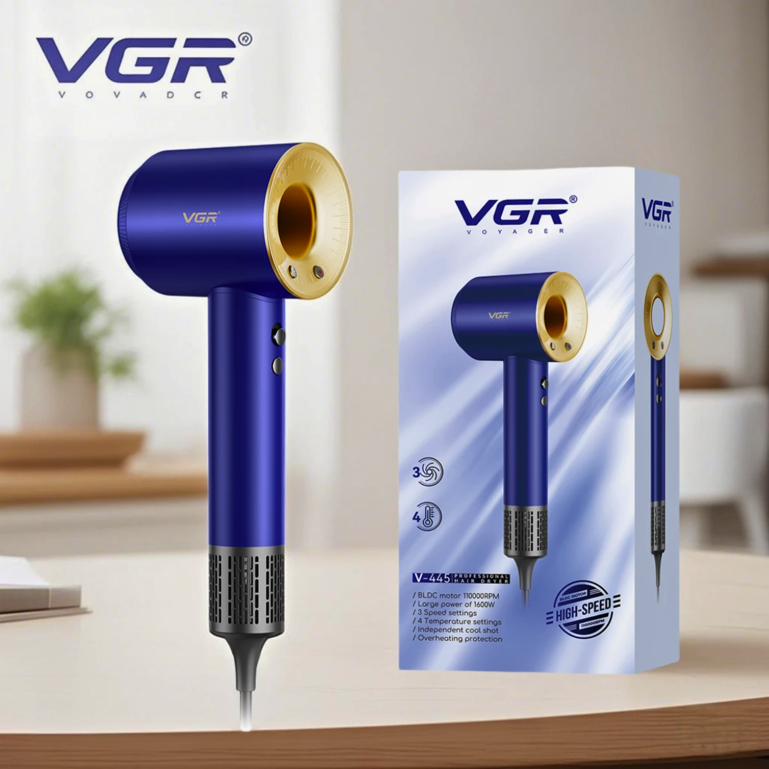 Secador De Pelo VGR Profesional V-445 110000rpm Azul