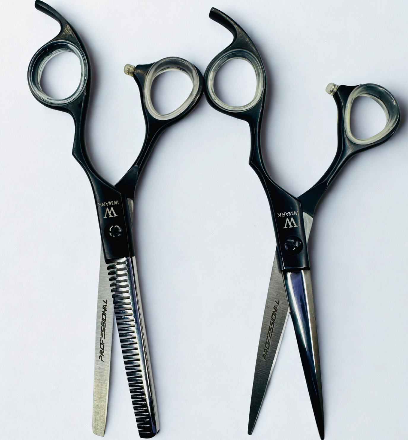 Tijera Peluqueria Wmark Profesional Corte Filo Navaja Y Esculpidora 6″ Silver/Negro