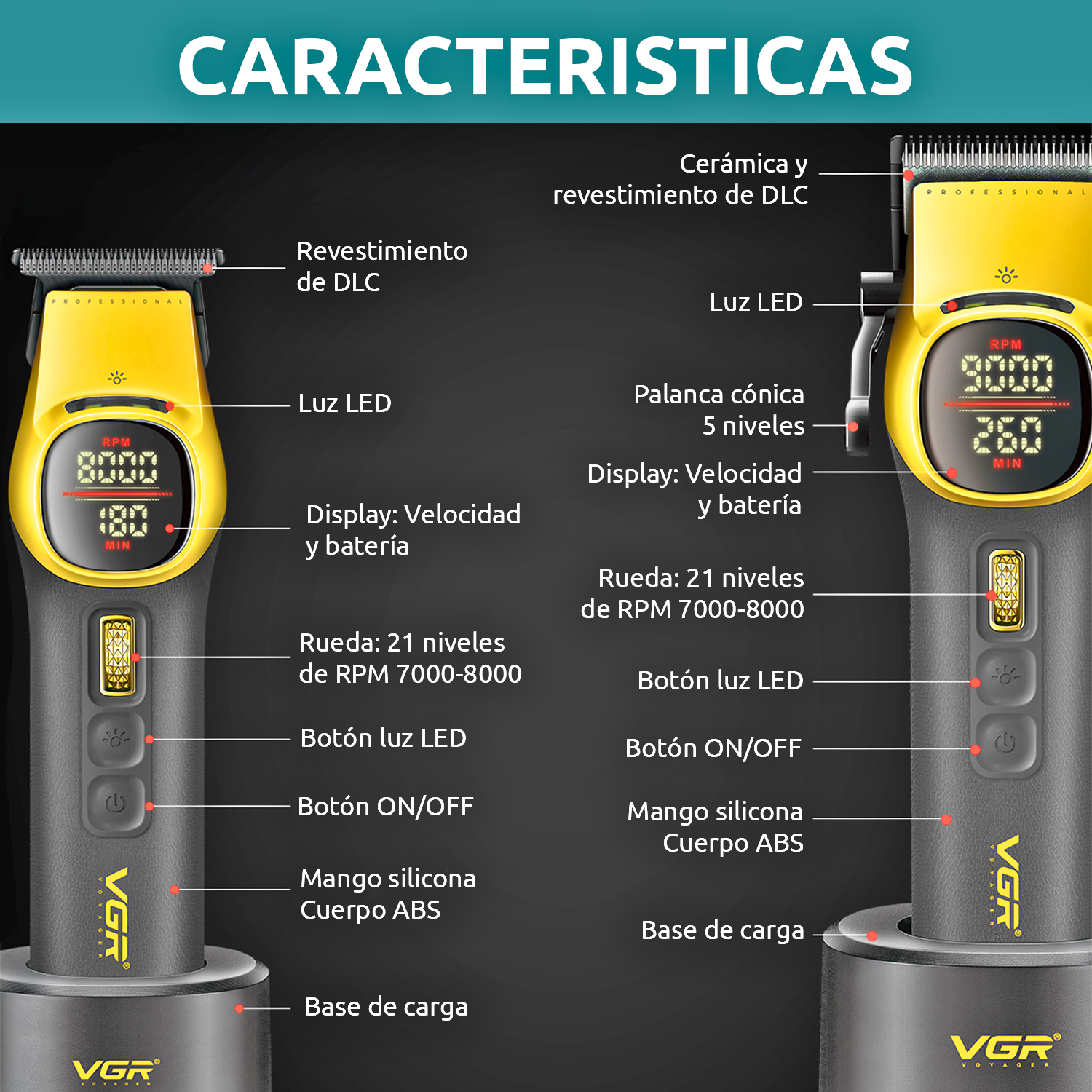 Barber Combo VGR Maquina Cortar Pelo Clipper + Trimmer Vgr V-885 S2 MALETA