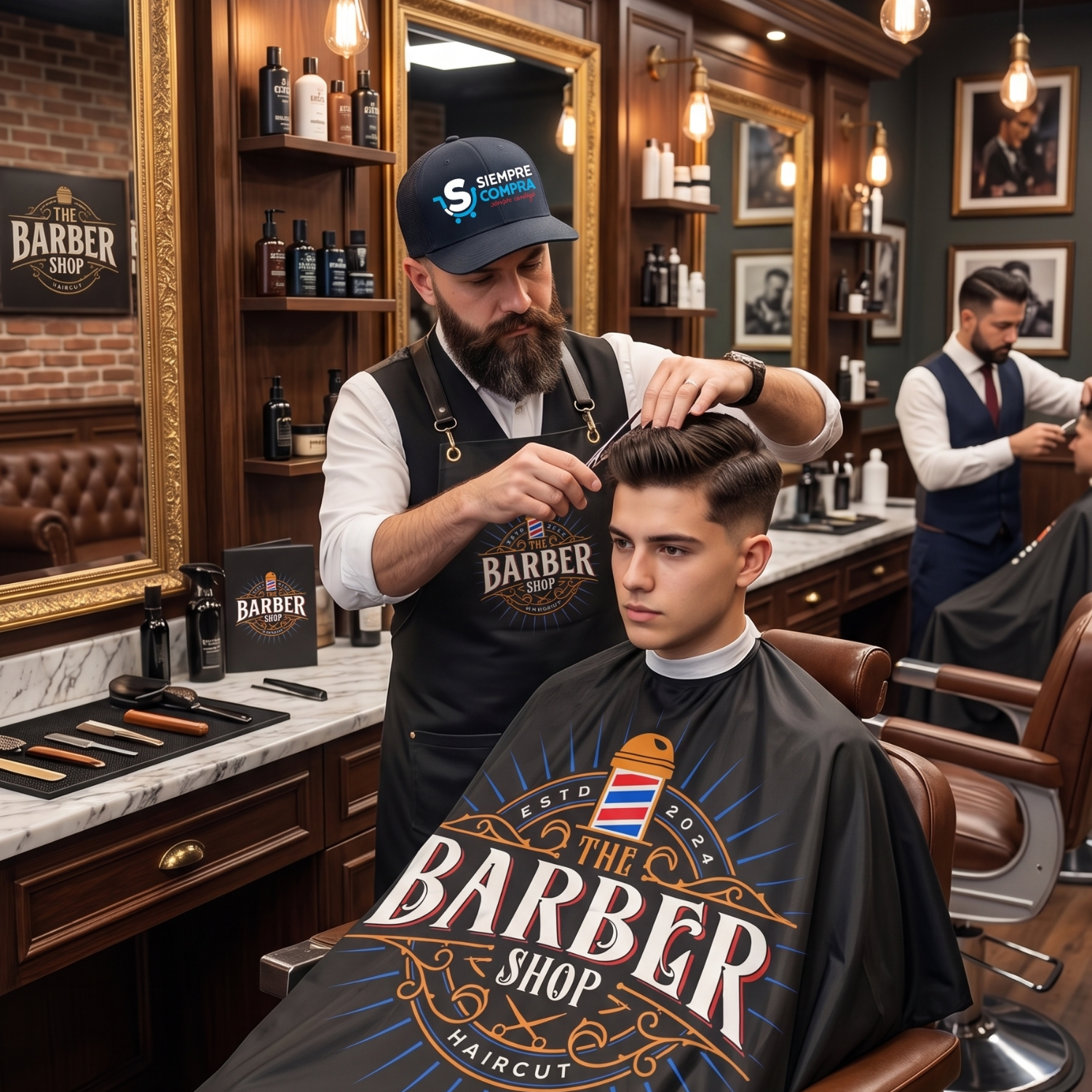 Capa Cuello de Goma BarberShop Color Negro - siemprecompra