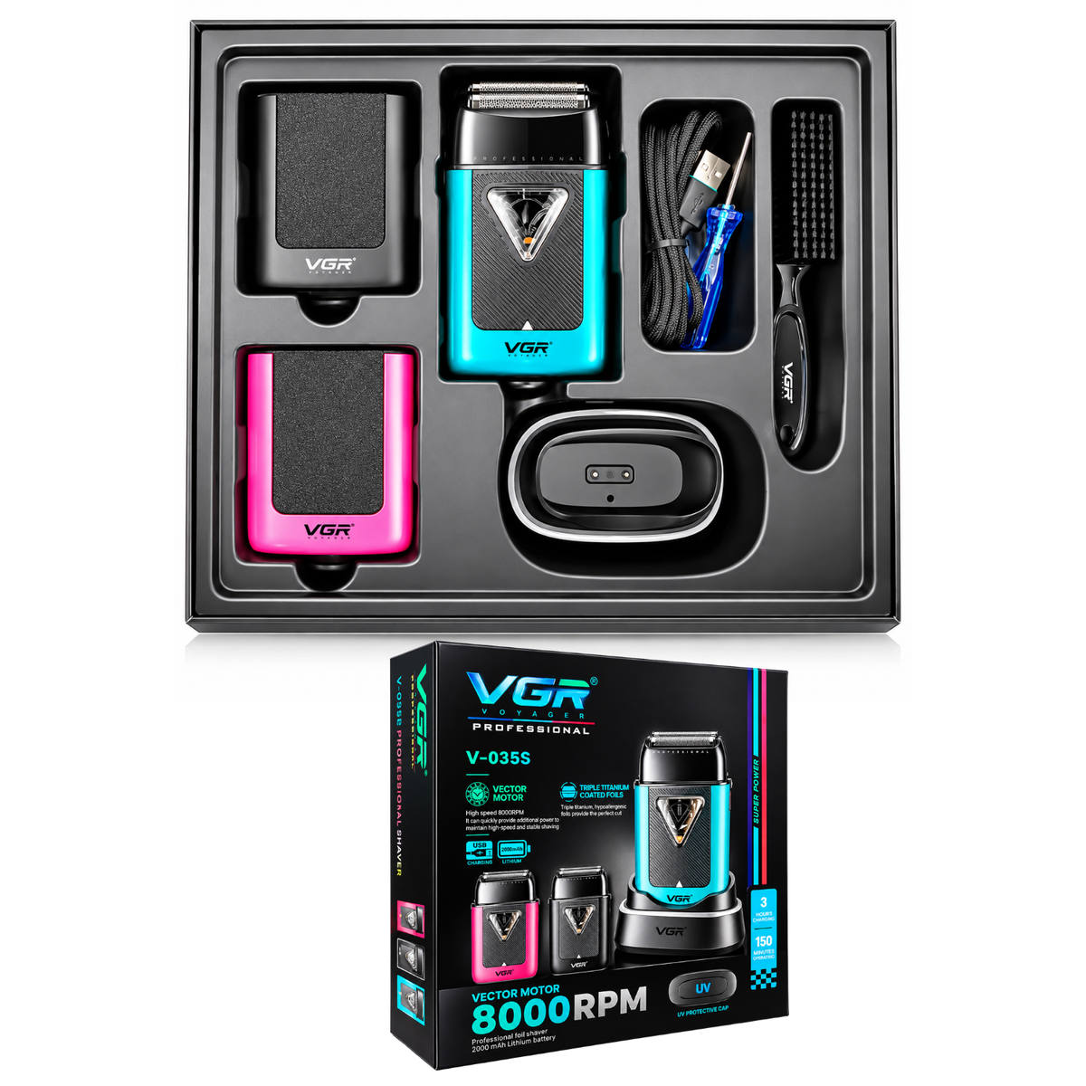 Afeitadora Profesional VGR V-035S Shaver con Tapa UV Antibacteriana