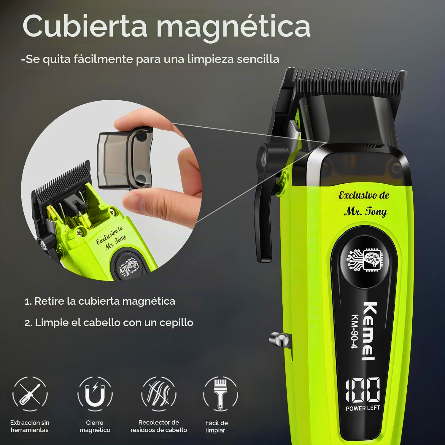 Máquina Cortadora De Pelo Kemei Km-90-4 11500 Rpm Cuchilla Dlc Verde Edición Especial