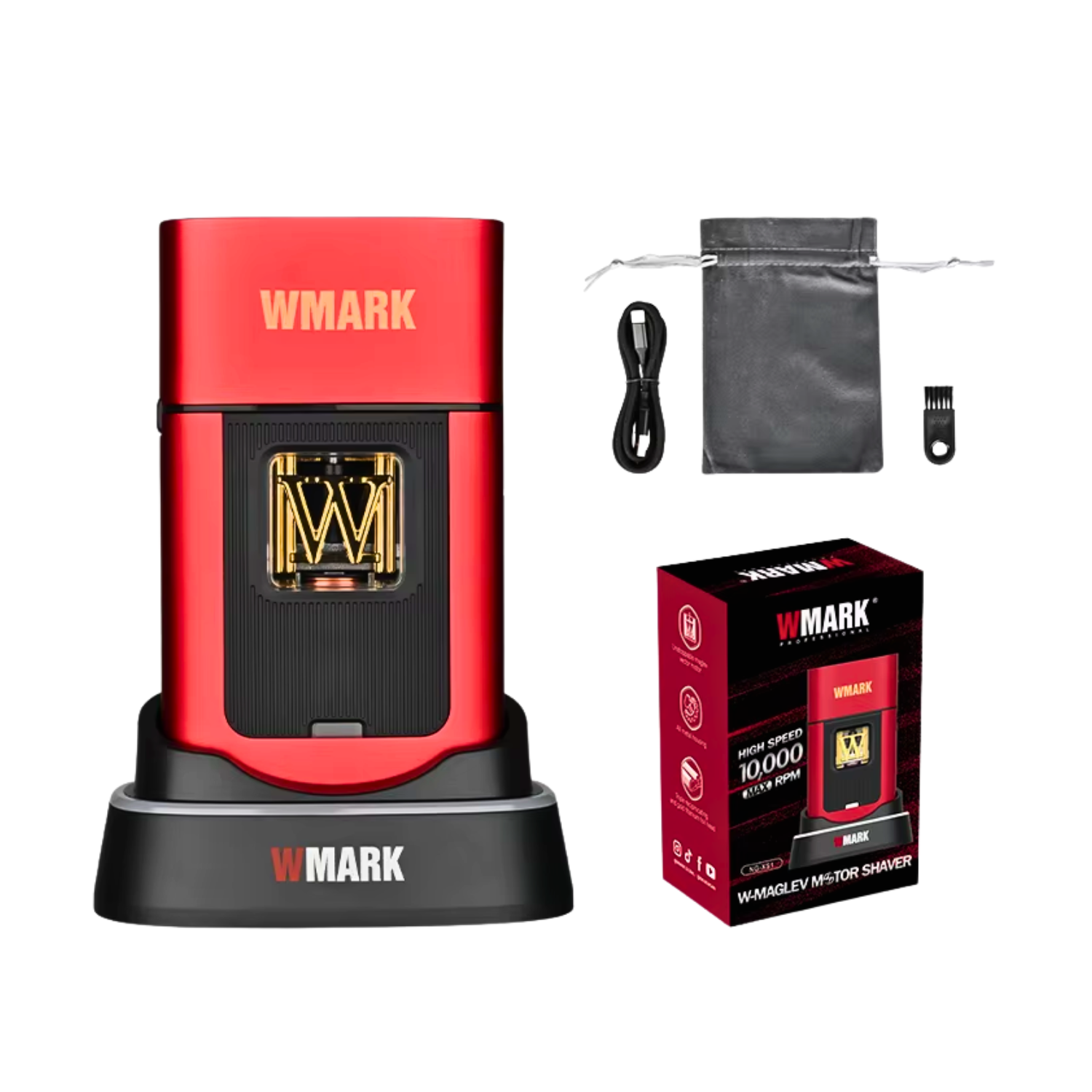 Barber Combo WMARK Clipper Trimmer Y Shaver 10000RPM Rojo