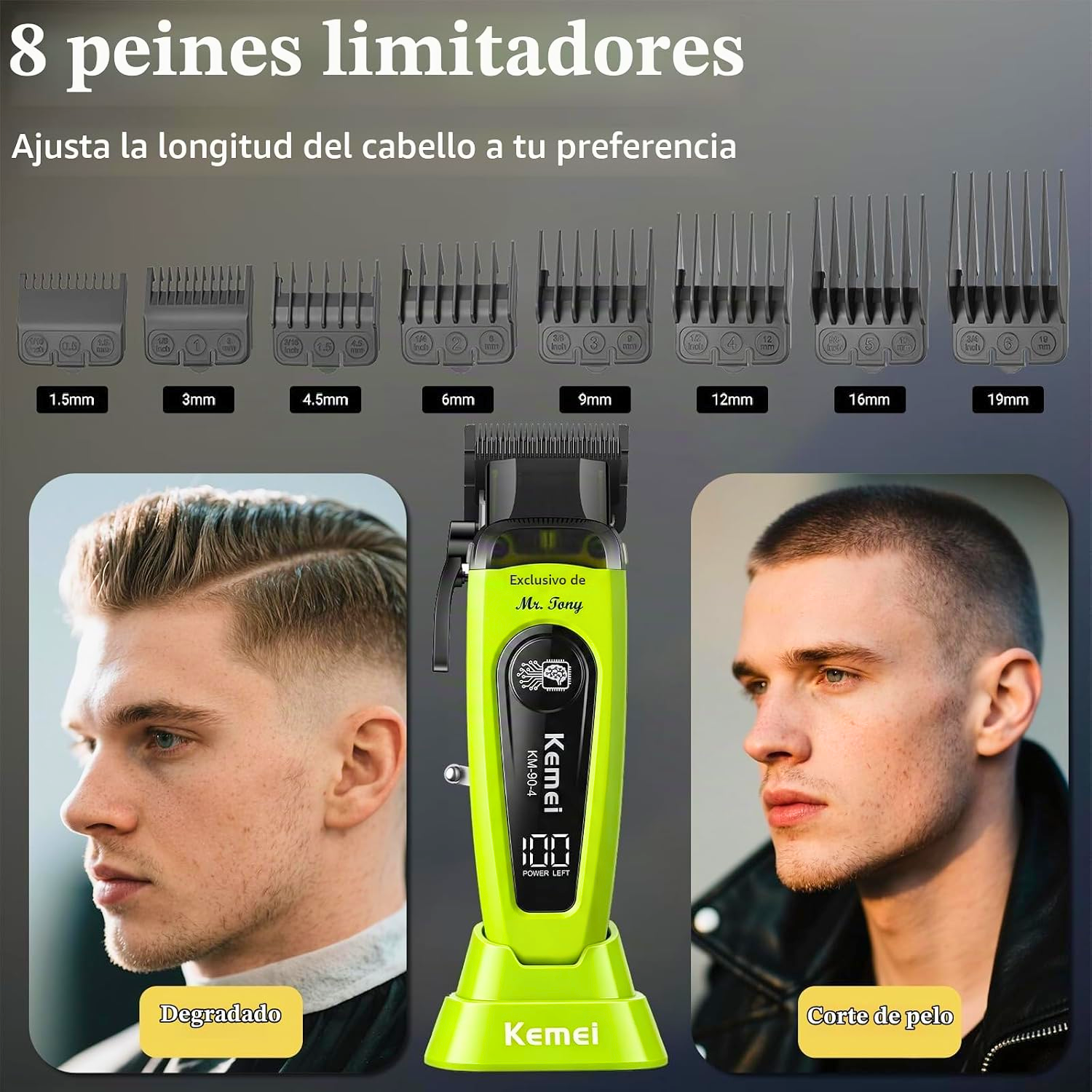 Máquina Cortadora De Pelo Kemei Km-90-4 11500 Rpm Cuchilla Dlc Verde Edición Especial