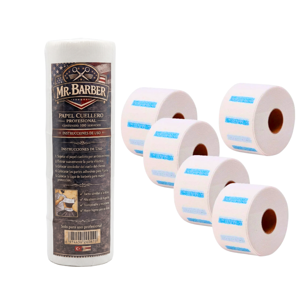 Pack 5 Rollos Papel Cuello Barbería Peluquería Blanco