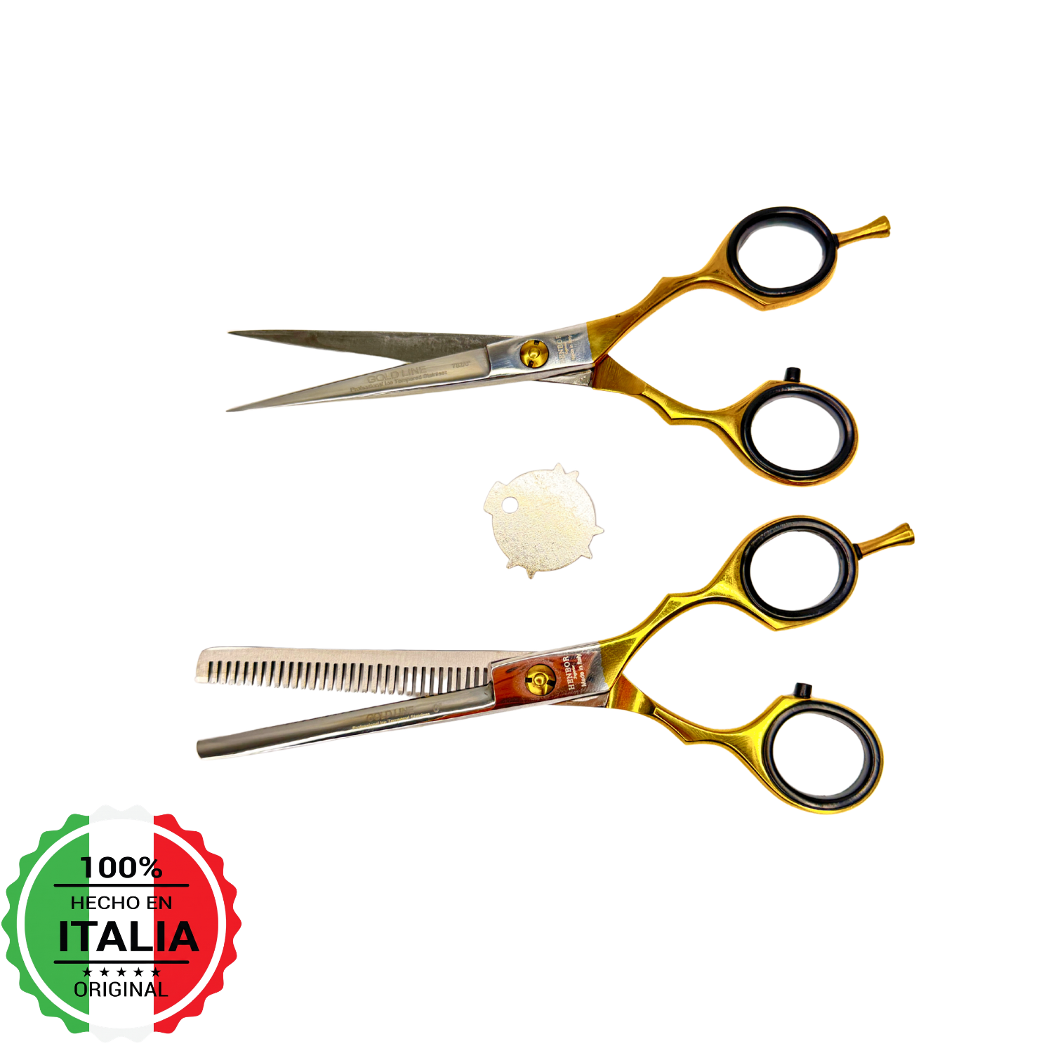 Kit Tijeras Peluquería Henbor Italia Dorada Microdentada Y Esculpidora Con Estuche