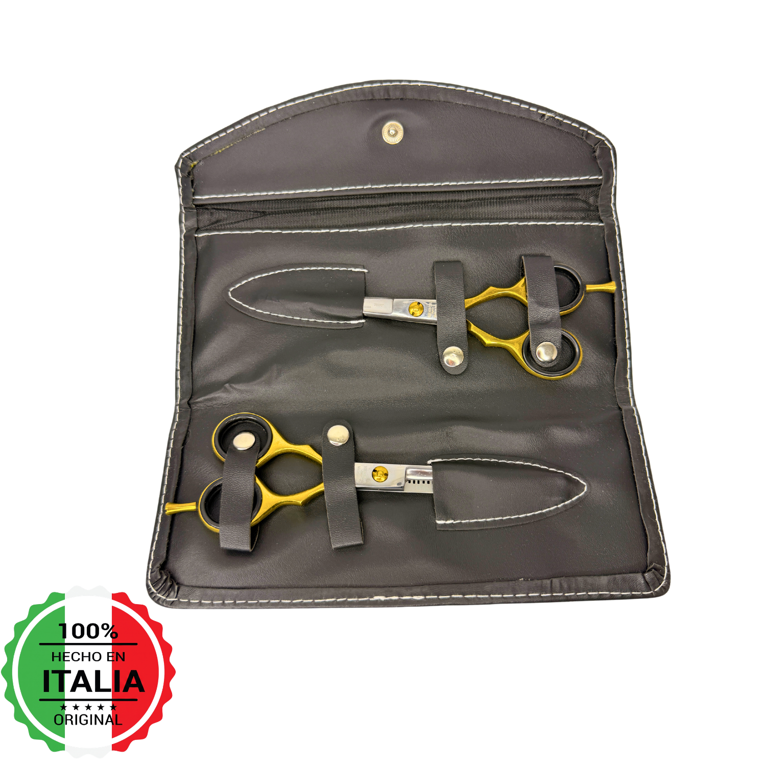 Kit Tijeras Peluquería Henbor Italia Dorada Microdentada Y Esculpidora Con Estuche
