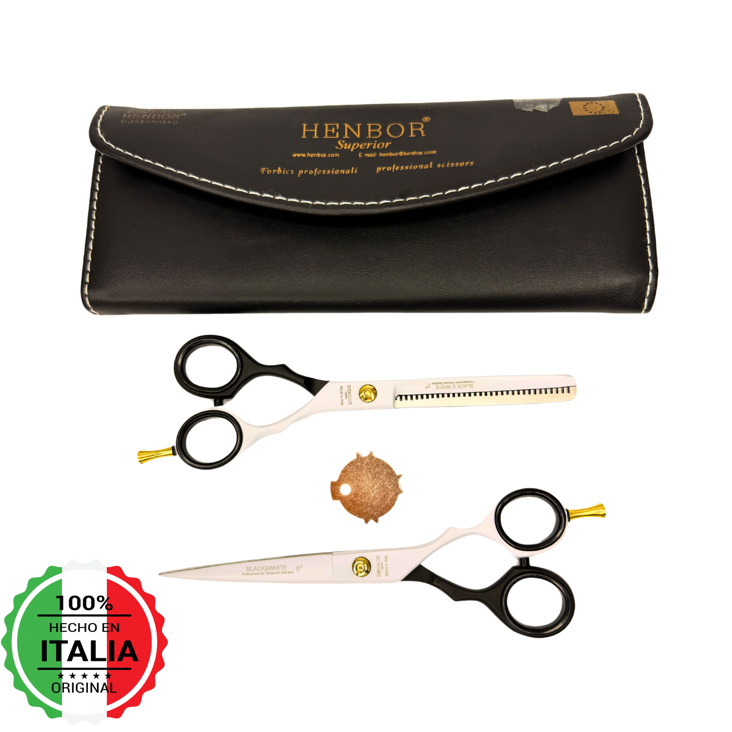 Kit Tijera Henbor 6 Microdentada Y Esculpidora Black White