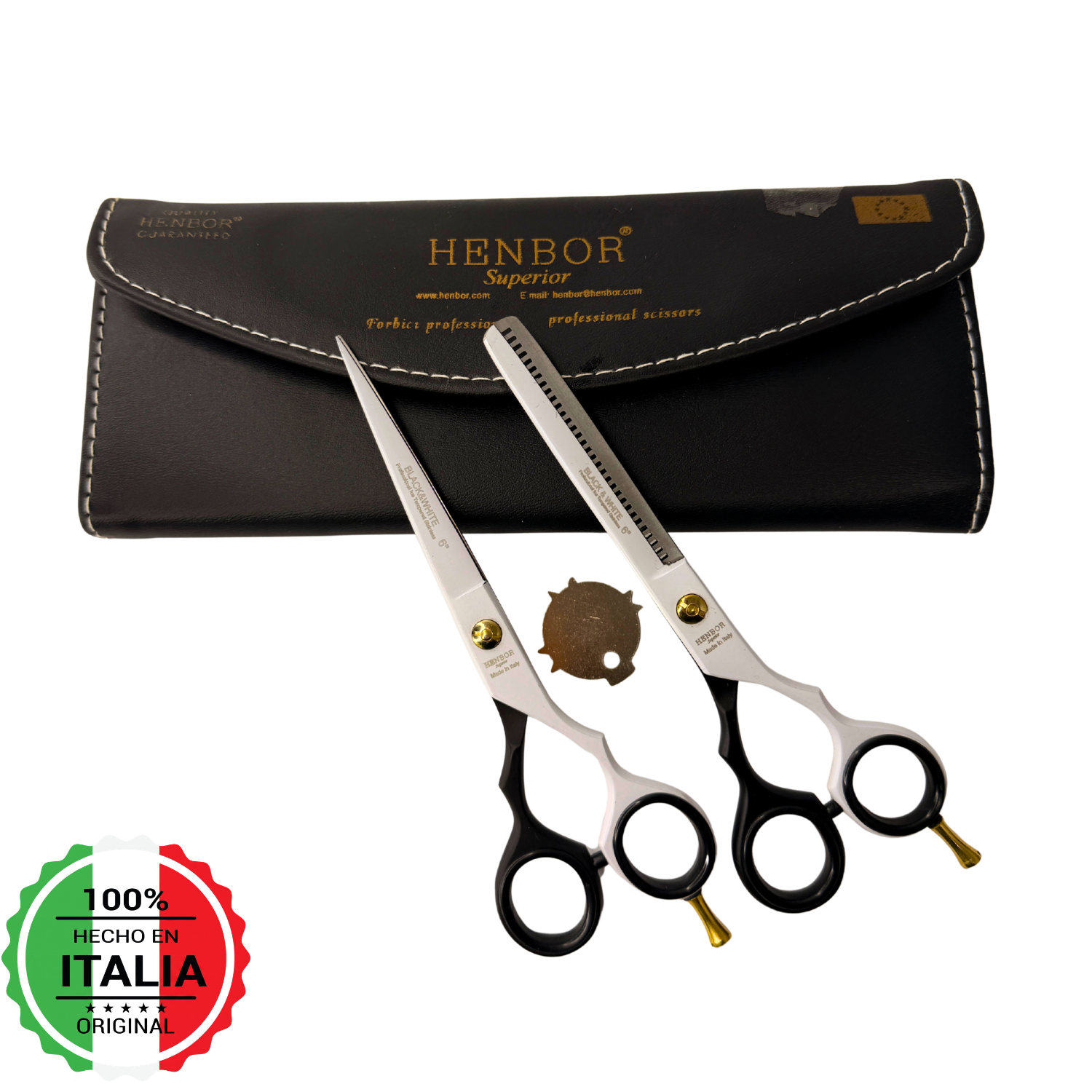 Kit Tijera Henbor 6 Microdentada Y Esculpidora Black White