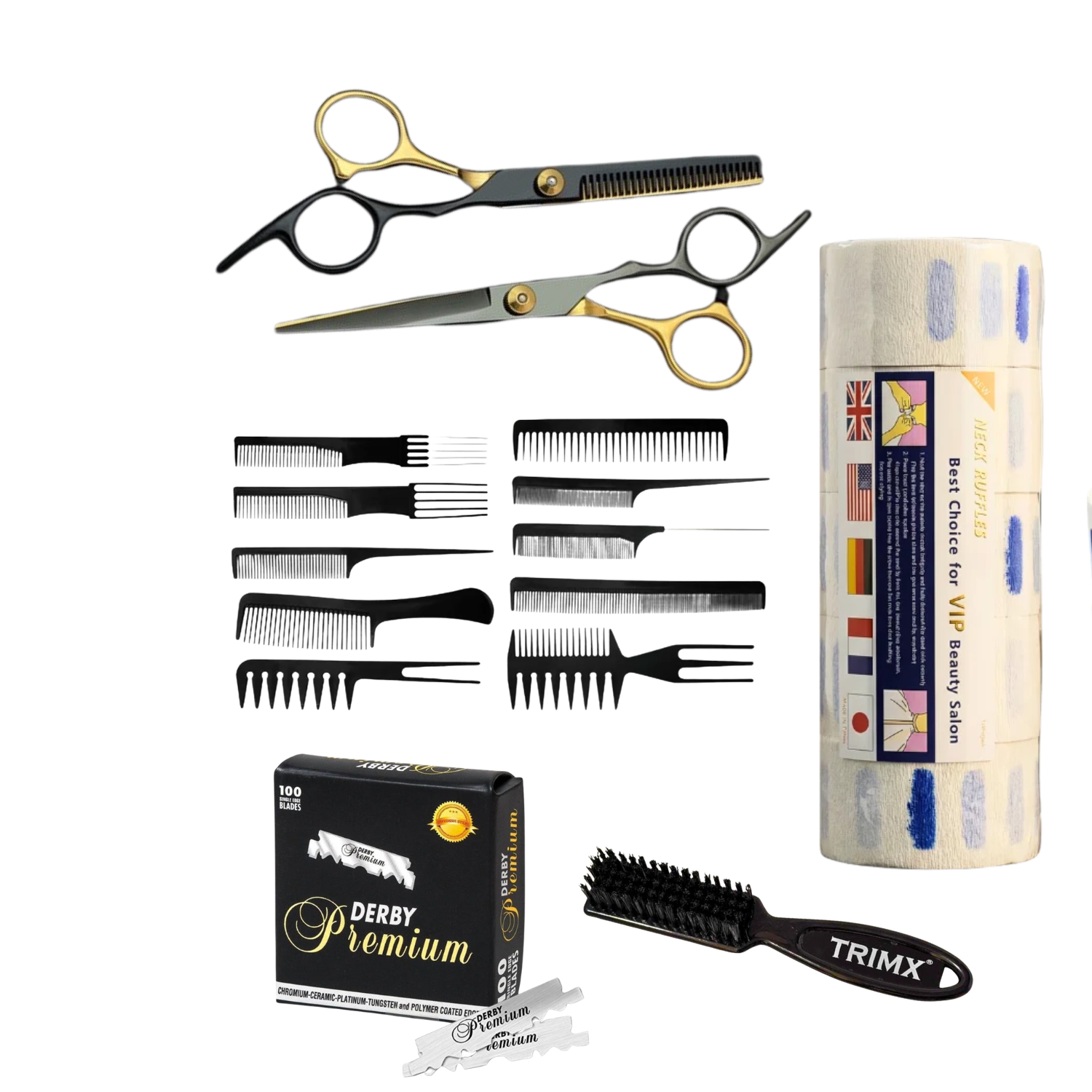Insumos Barber Super Combo: Capa, Tijeras, Navaja, Cera, Talco Y Más - siemprecompra