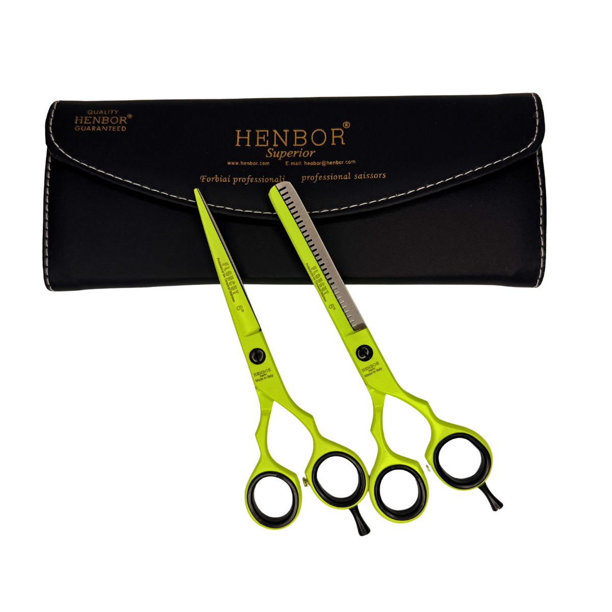 Set Tijeras Peluquería Henbor 6 Pulgadas Microdentada y Esculpidora Neón - siemprecompra