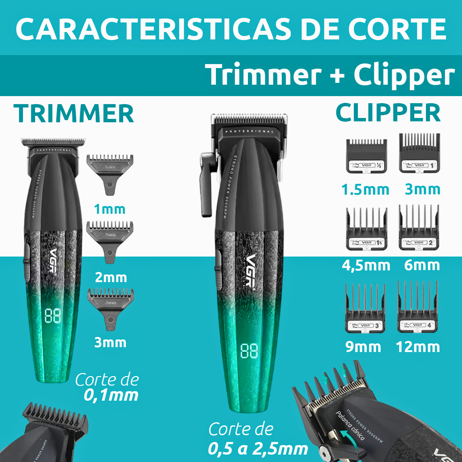 Barber Combo VGR Profesional V640 S2 Clipper y Trimmer 9000RPM Verde - siemprecompra