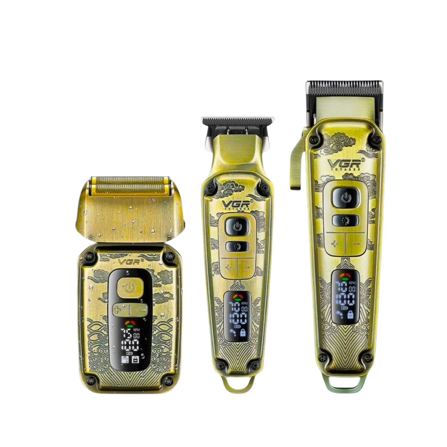 Kit Barbería VGR V-642 Dorado 3 En 1 Cortapelo Trimmer Afeitadora