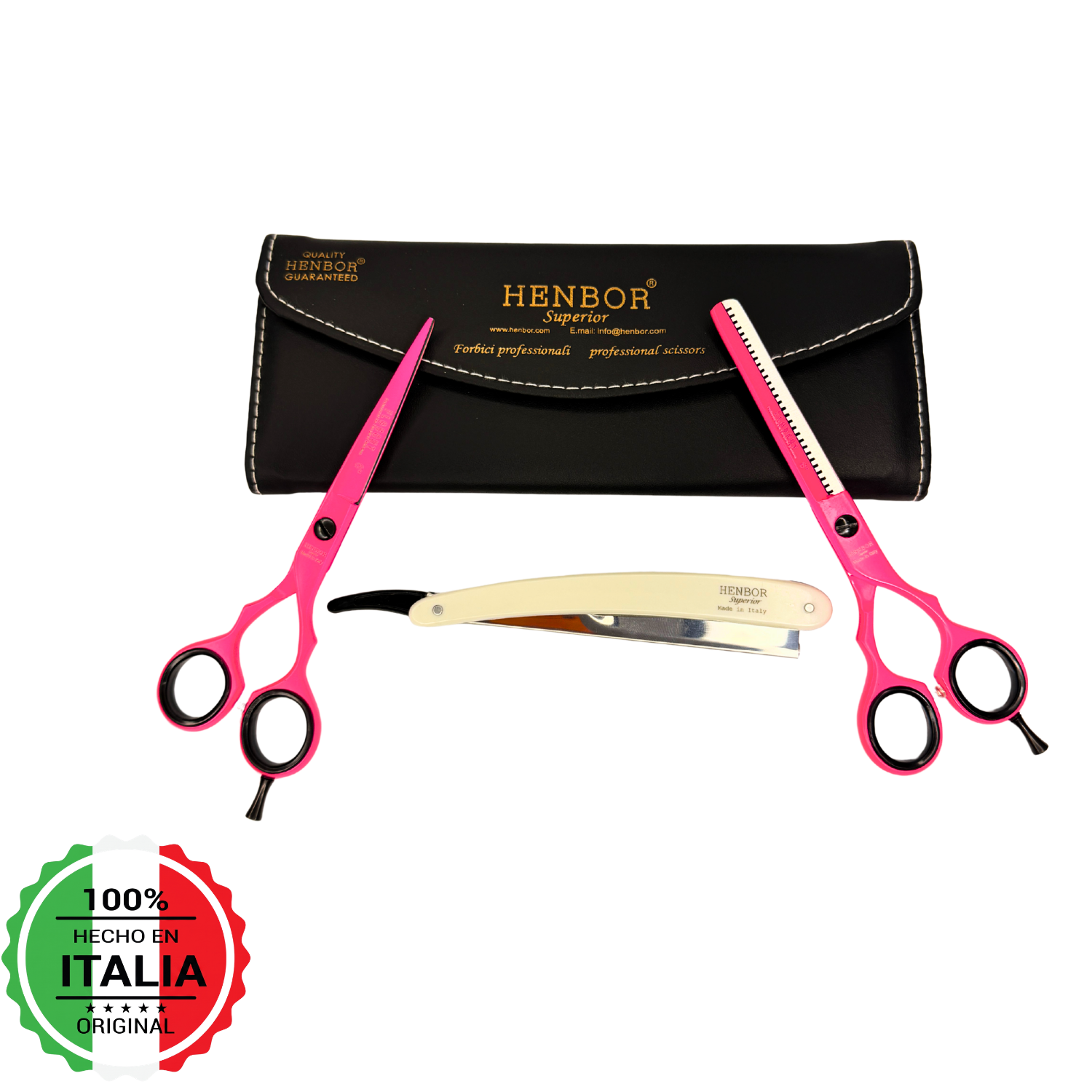 Kit Tijeras Peluquería Henbor 6 Microdentada Y Esculpidora Con Estuche Rosa