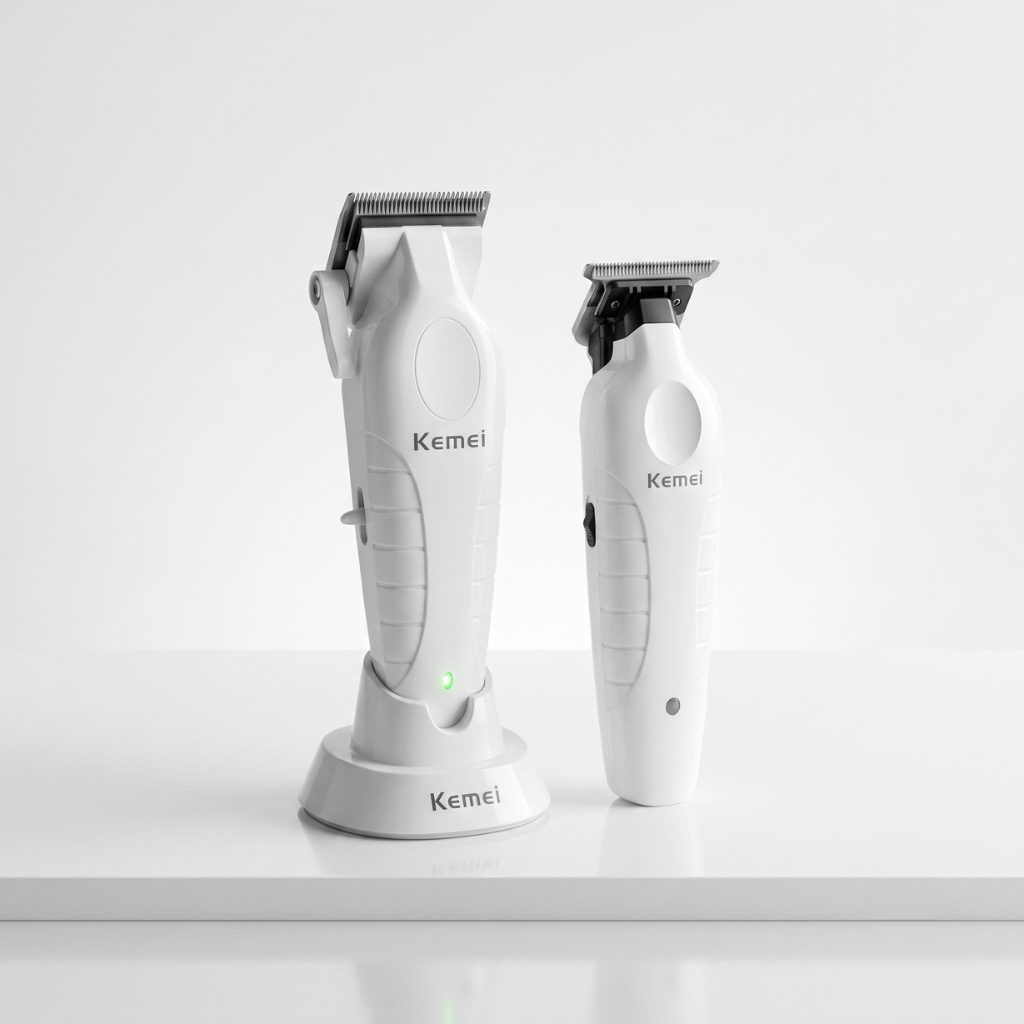 Combo Kemei Profesional Cortadora KM 2296 y Patillera KM 2299 Edicion Blanco